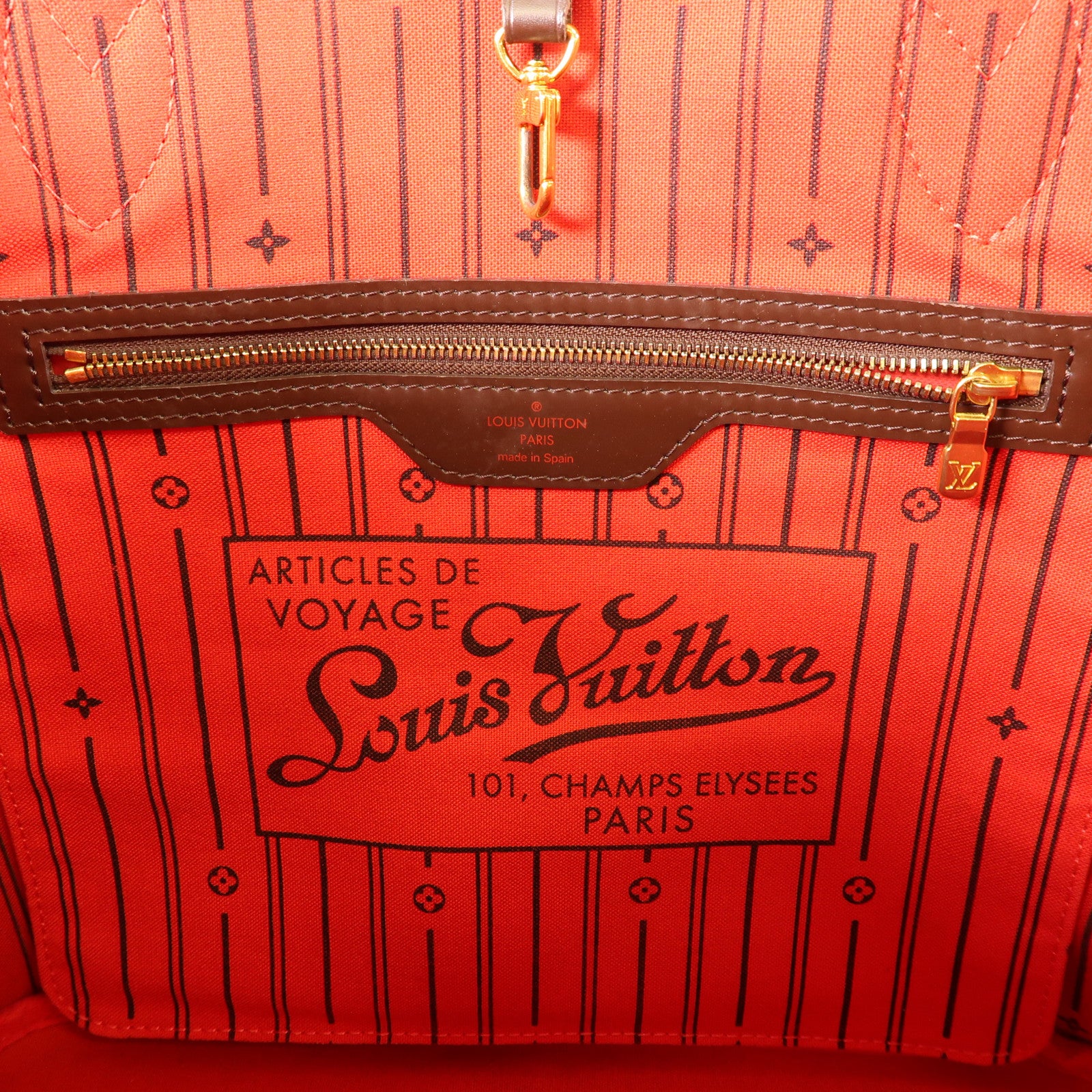LOUIS VUITTON Damier Neverfull MM金扣手挽袋