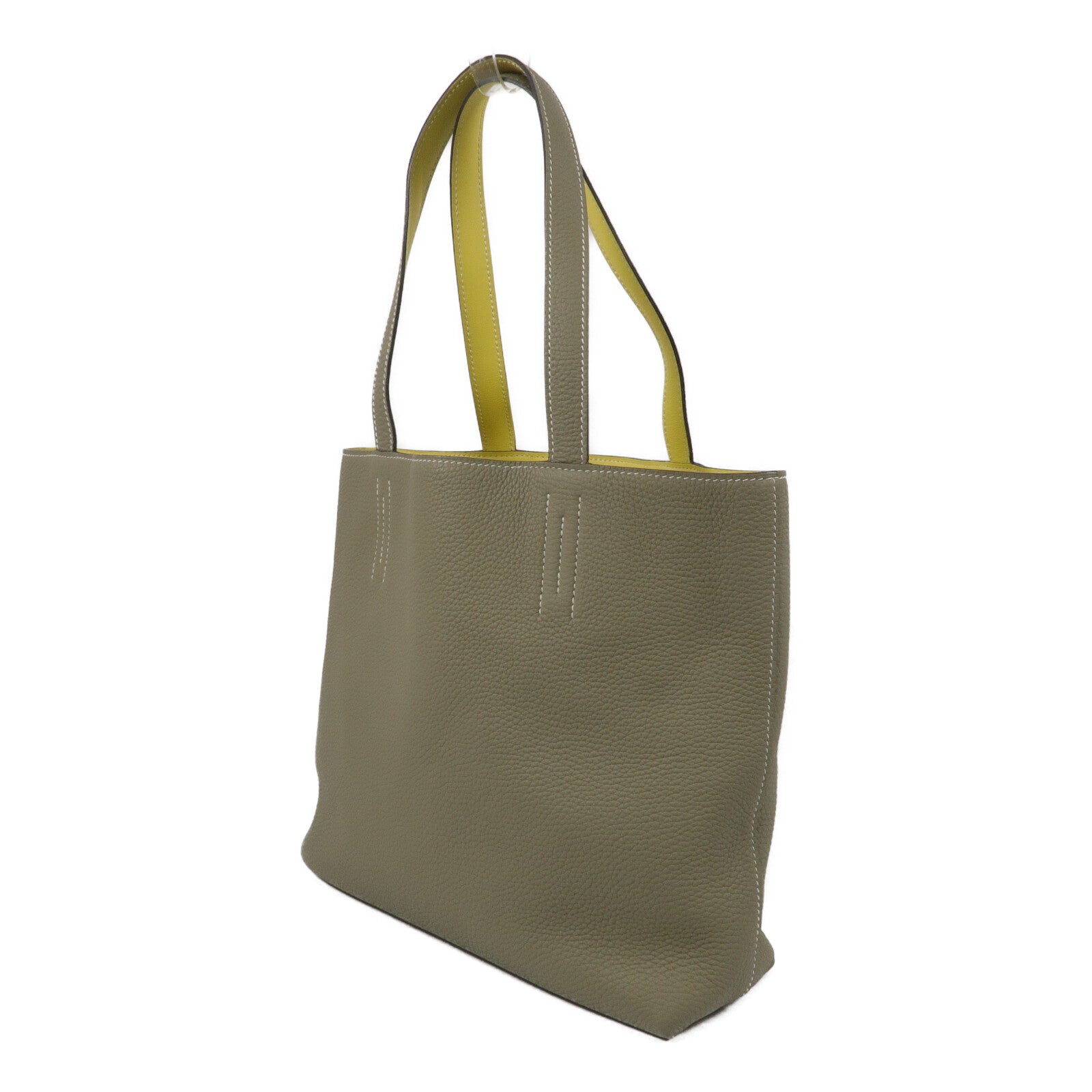 HERMES Clemence皮革Double Sens 36手挽袋Sauge/Lime