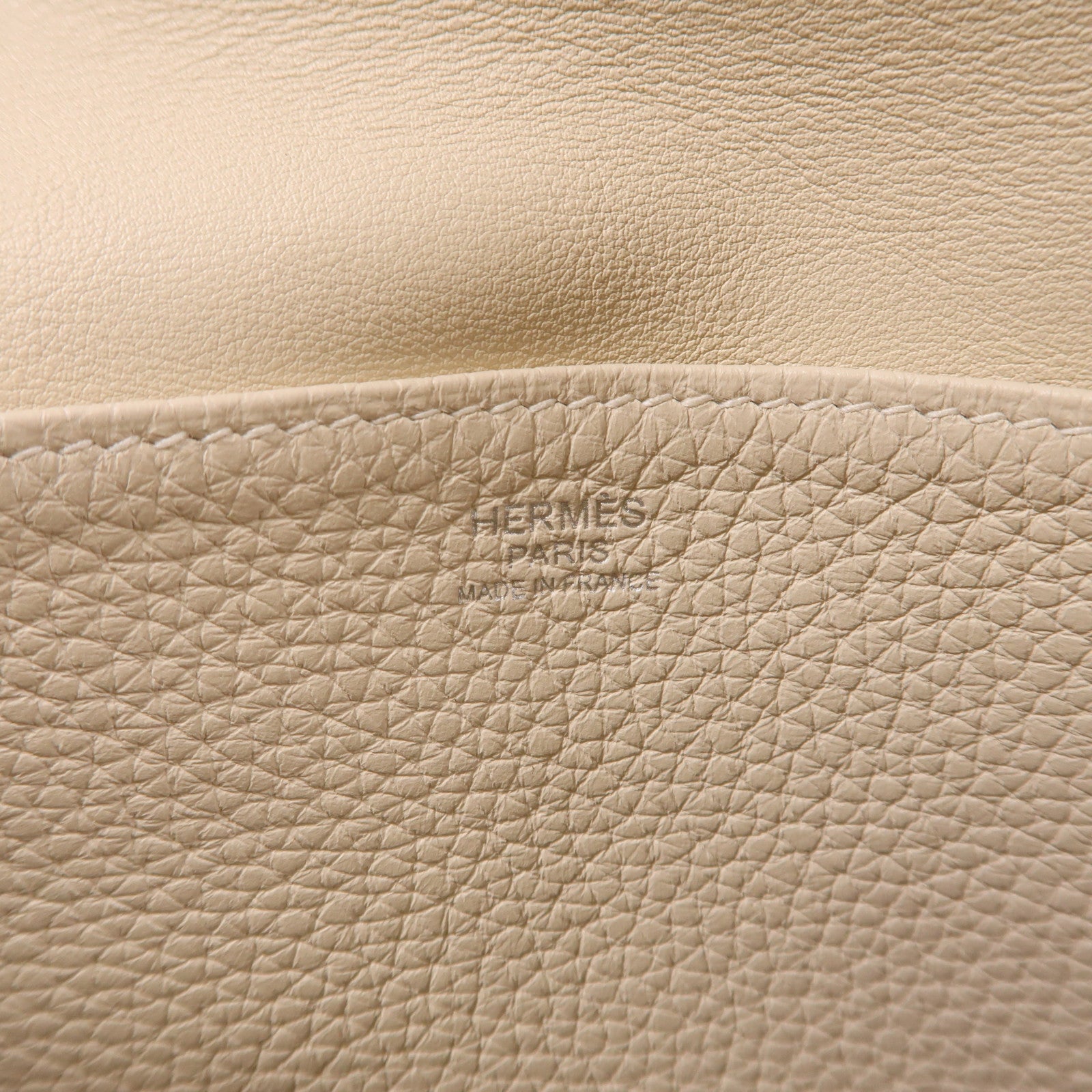 HERMES Clemence皮革Halzan 25銀扣手挽肩背兩用袋奶油白色