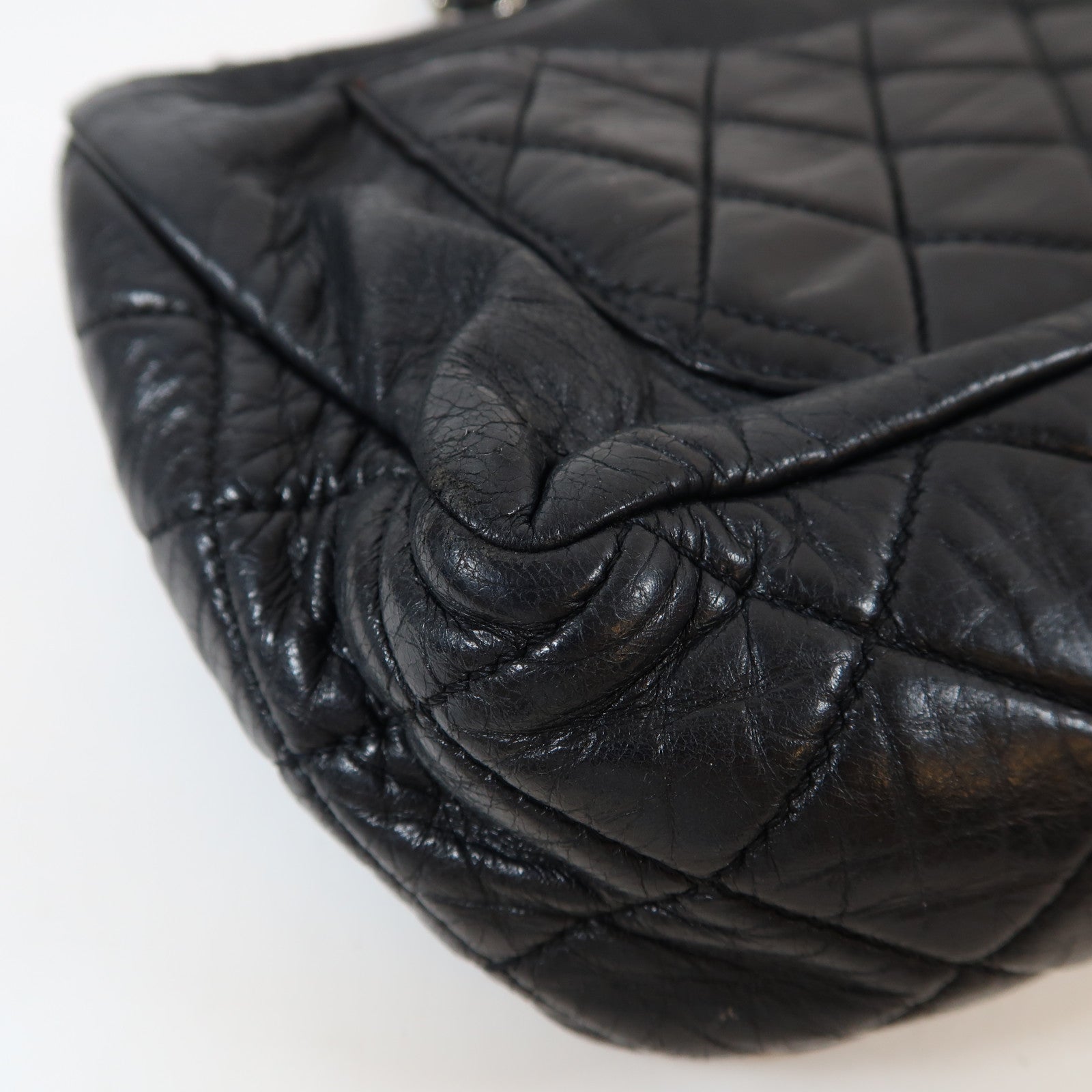 CHANEL 牛皮皮革Chain Shoulder Bag銀扣鏈帶肩背袋黑色