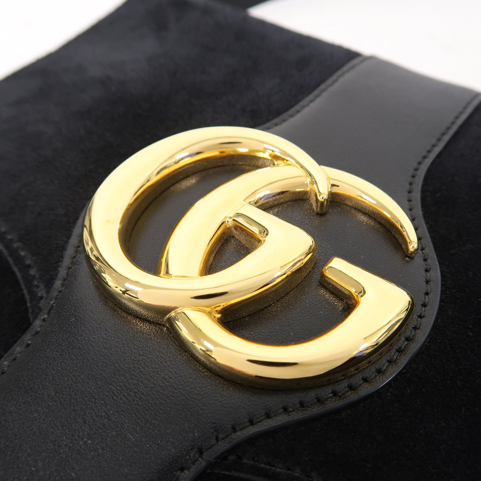 GUCCI 麂皮皮革Shoulder Bag金扣肩背袋黑色