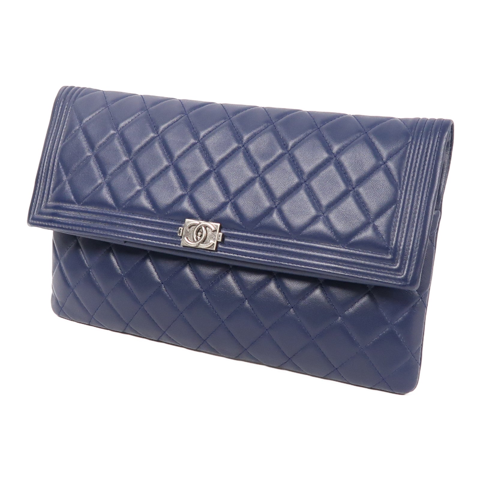 CHANEL 【激減優惠】皮革Boy Clutch銀扣手拿包