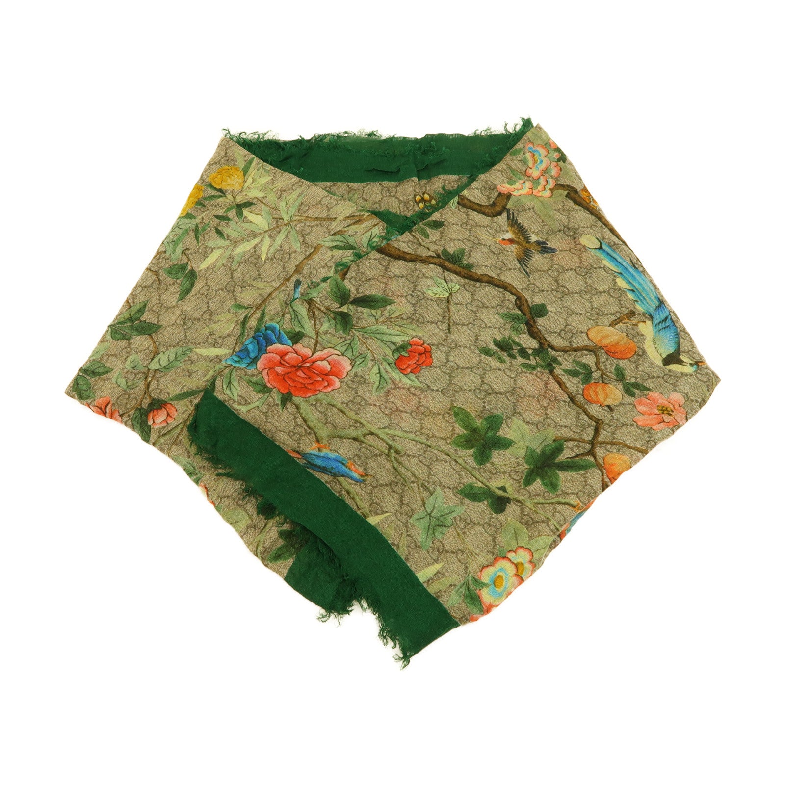 GUCCI 絲質Scarf 110x110CM圍巾啡色/綠色/彩色