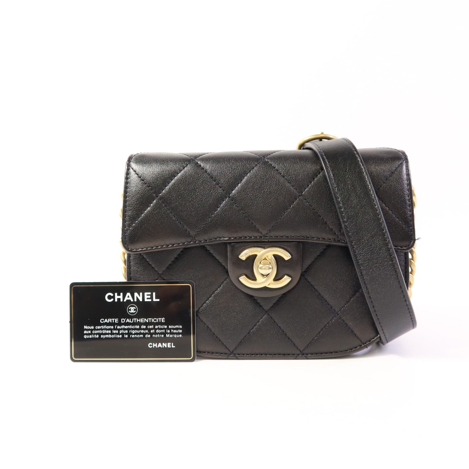 CHANEL 牛皮皮革Chain Shoulder Bag金扣鏈帶肩背袋