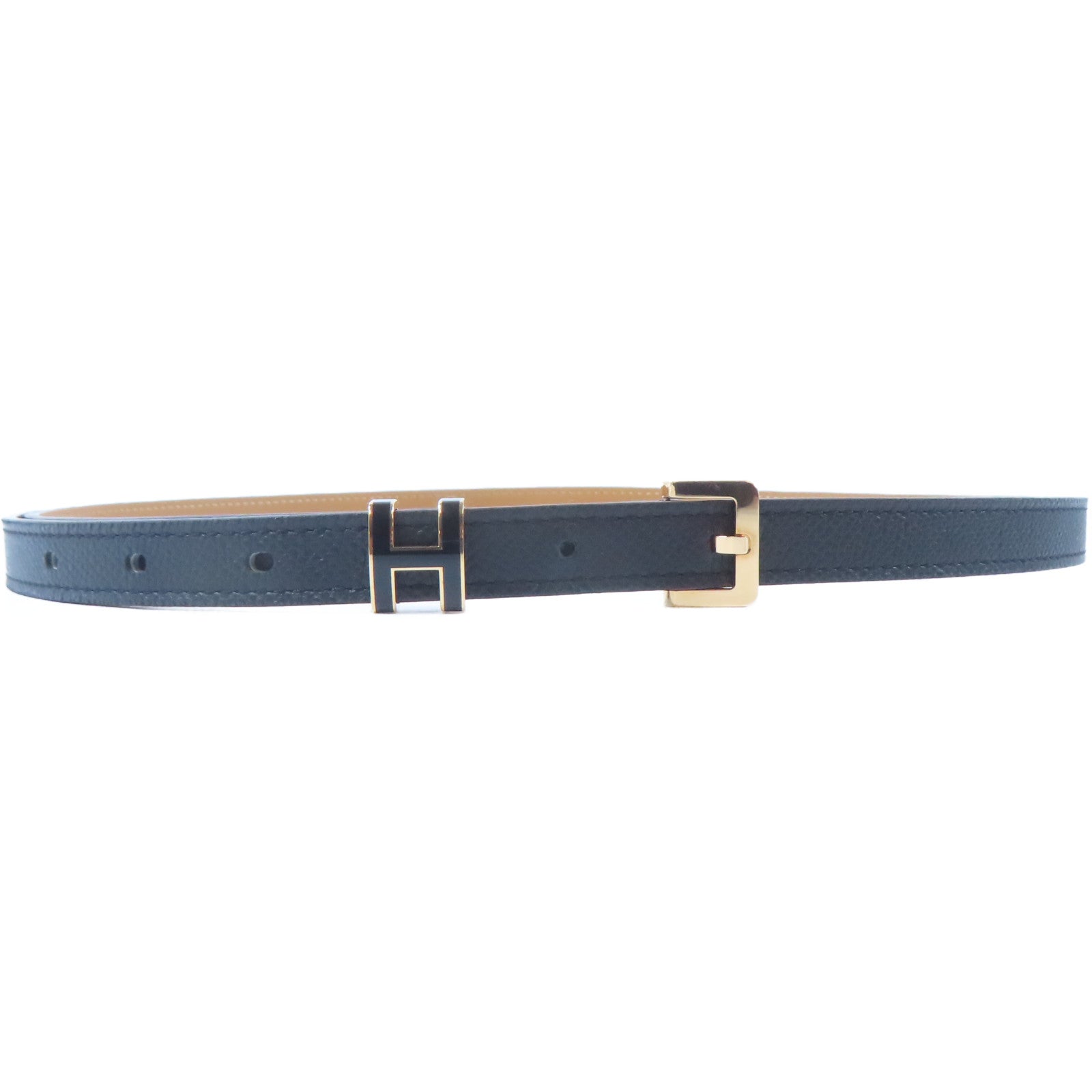 HERMES Epsom皮革Pop H Belt金扣皮帶Noir黑色
