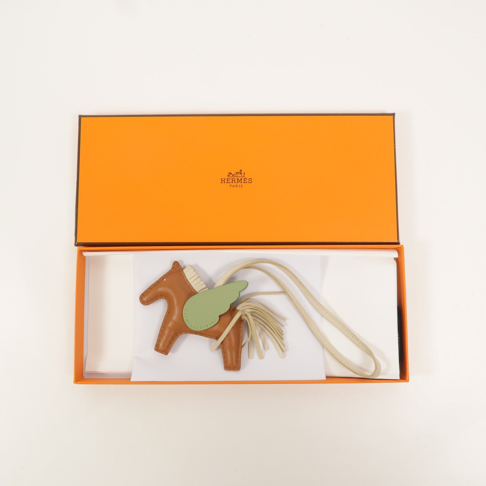 HERMES Milo/Swift皮革Rodeo Pegase PM掛飾Gold/Vert Criquet/Nata