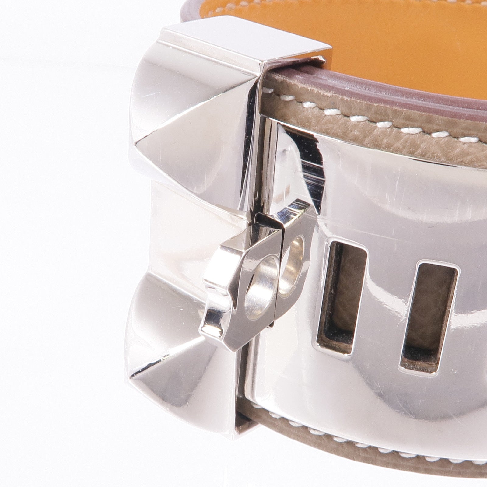 HERMES Epsom皮革Collier de Chien CDC Bracelet銀扣手帶Etoupe