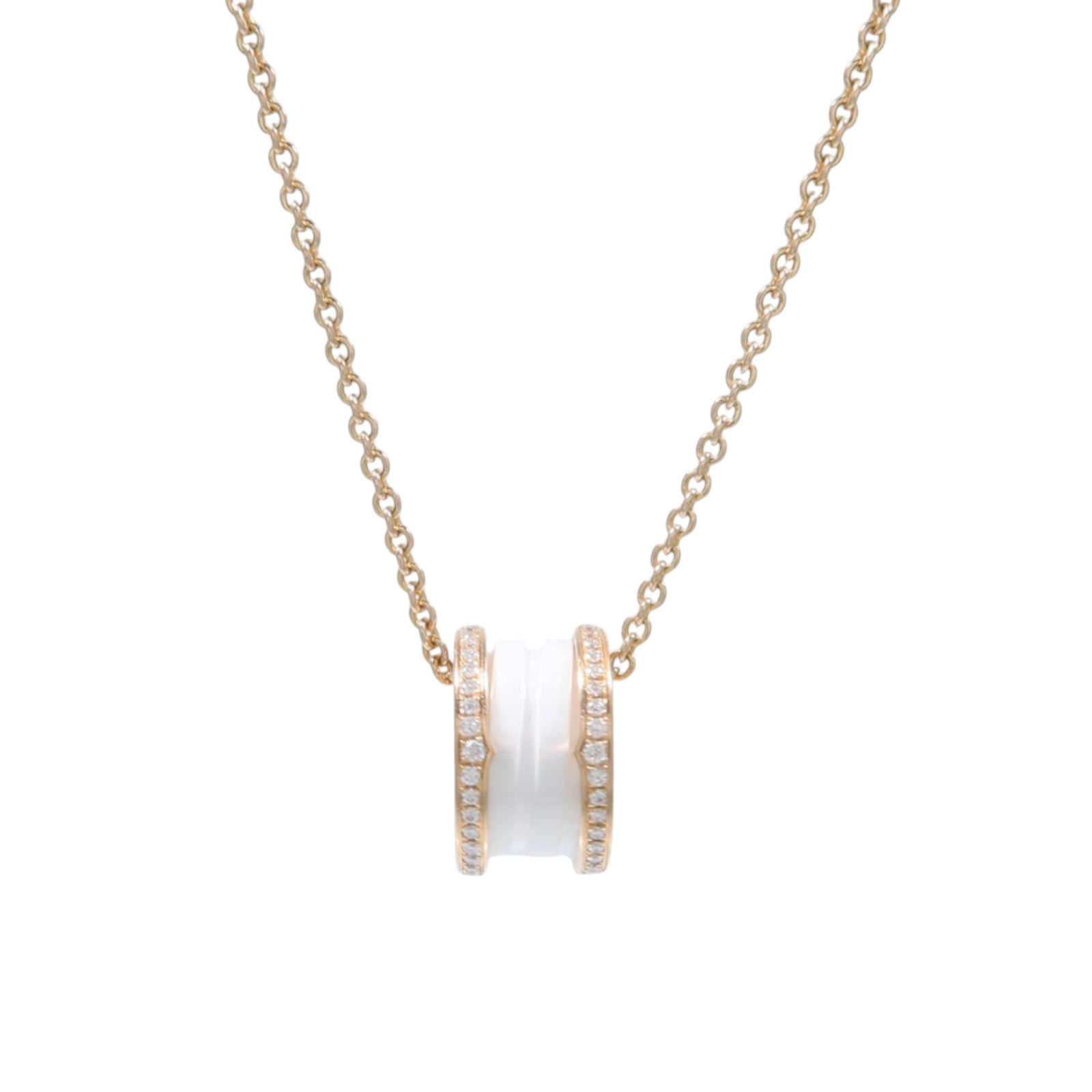 BVLGARI 18K玫瑰金/陶瓷Diamond B-zero1 Necklace鑽石項鍊
