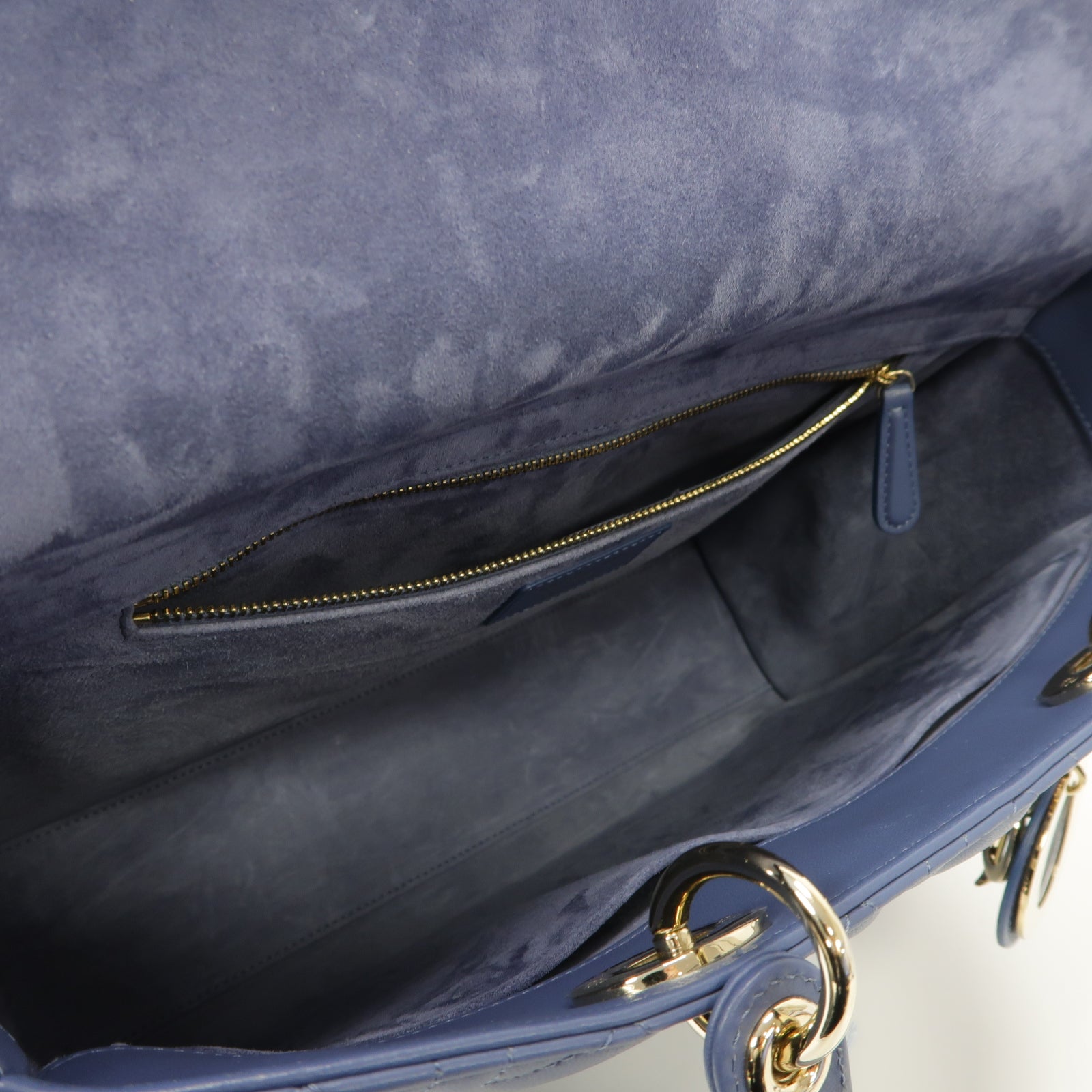 Dior 羊皮皮革Lady Dior Large 2 Way Shoulder Bag金扣手挽肩背兩用袋藍色