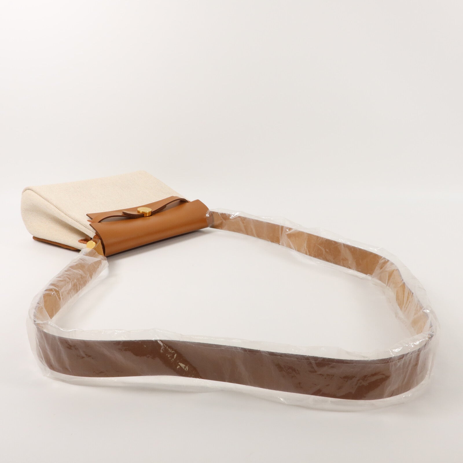 HERMES 帆布Mini Herbag肩背袋Ecru Beige/Fauve