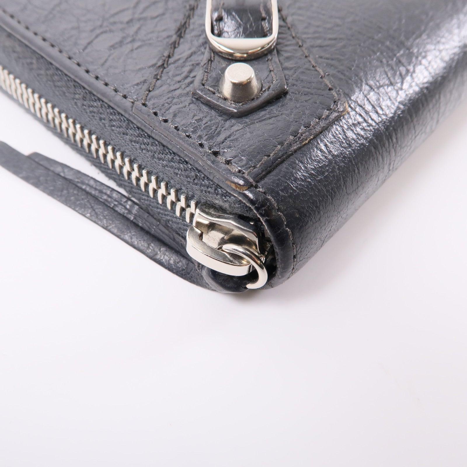 BALENCIAGA 皮革Long Wallet銀扣長錢包灰色
