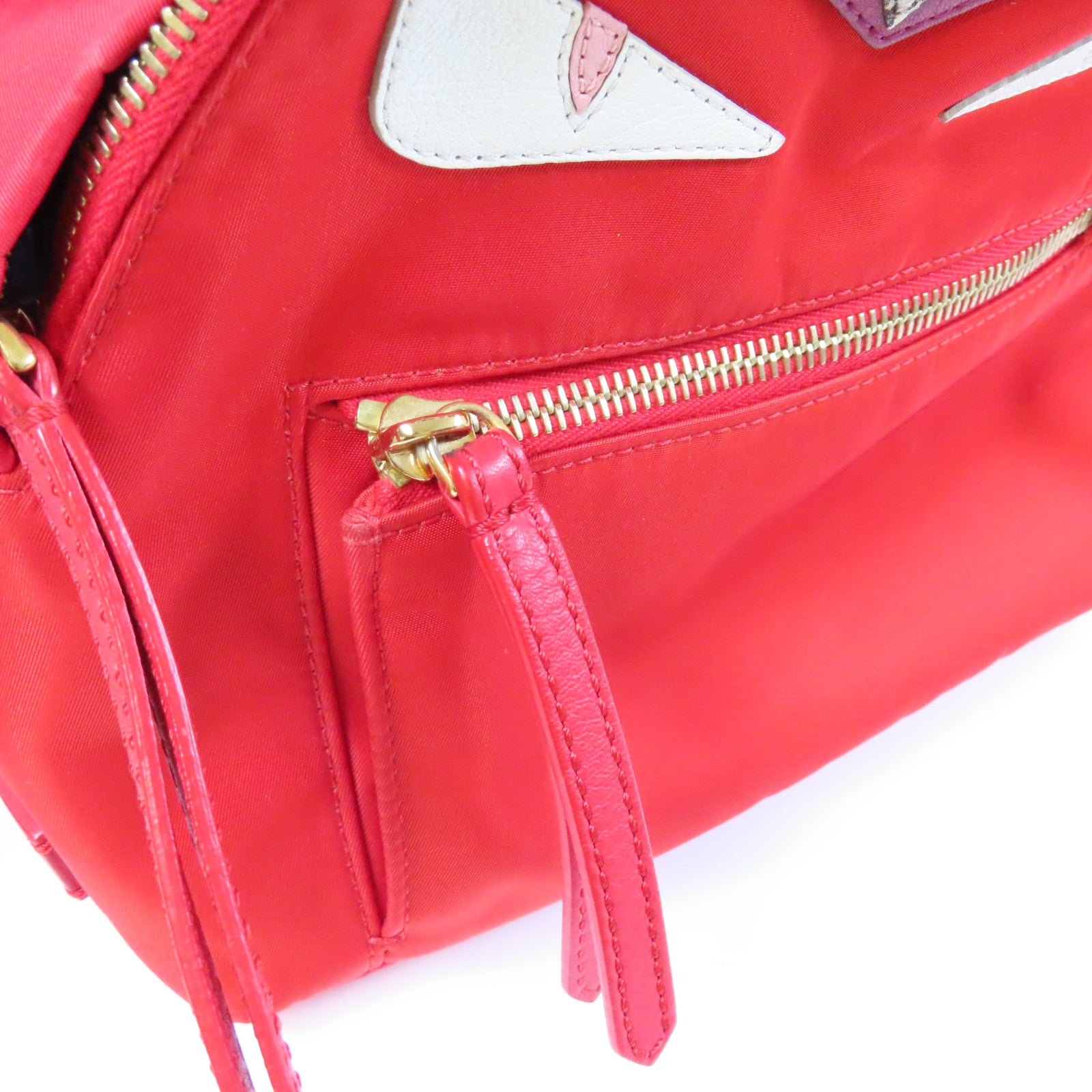 FENDI 帆布Monster Eyes Mini Backpack金扣背包紅色