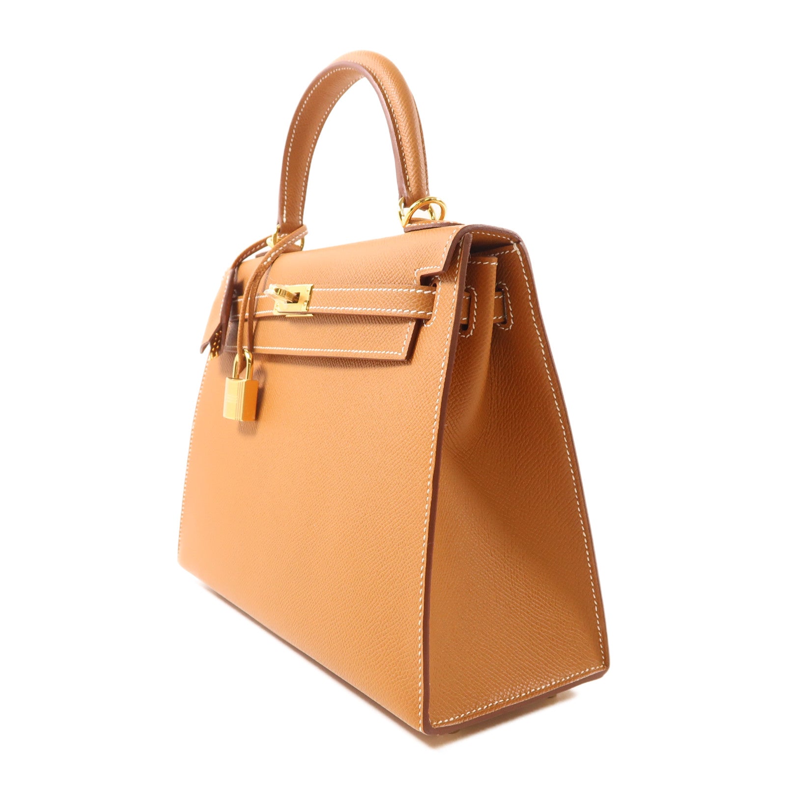 HERMES Epsom皮革Kelly 25金扣手挽肩背兩用袋Gold棕色