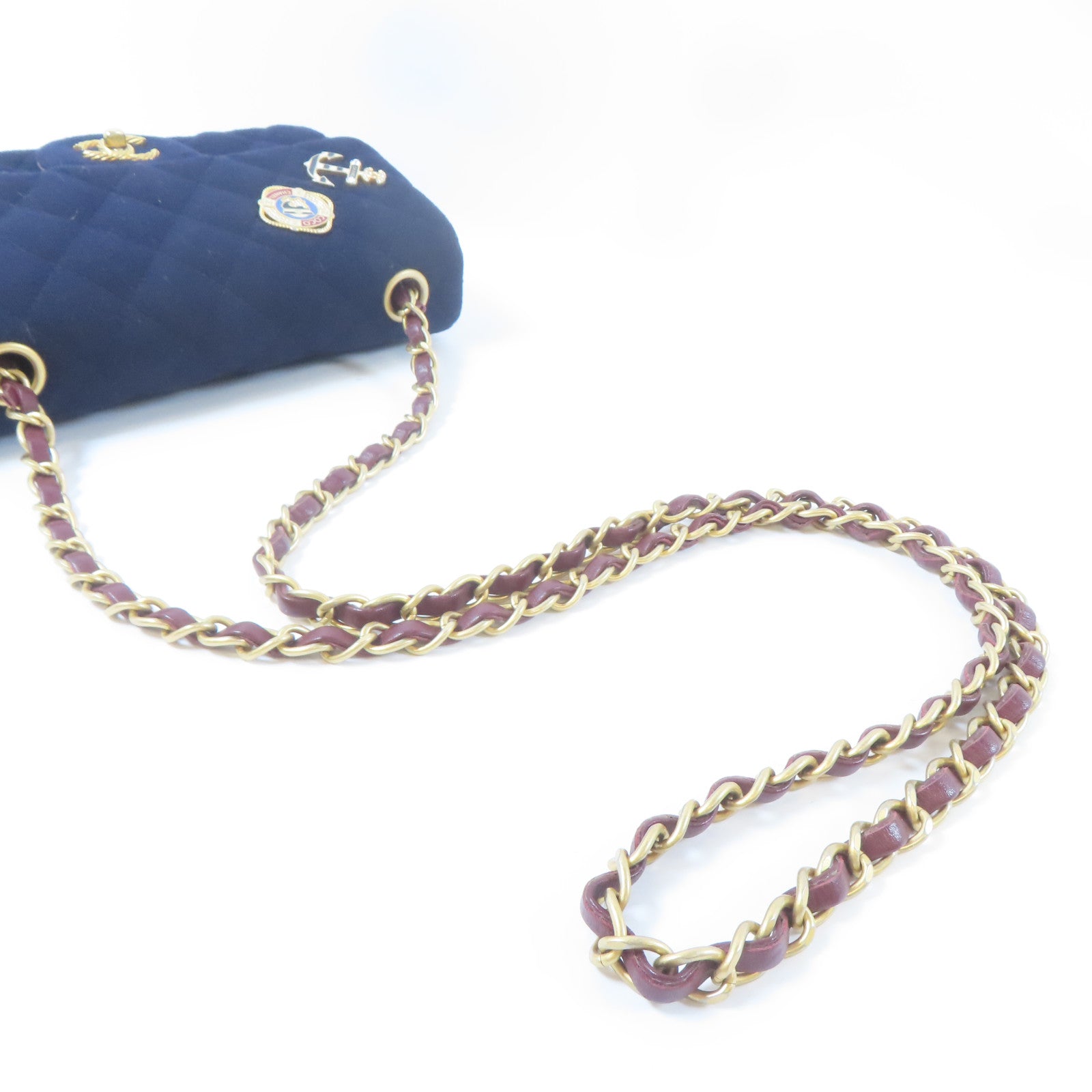 CHANEL 菱格羊毛Charms Mini Rectangular Flap金扣肩背袋深藍色