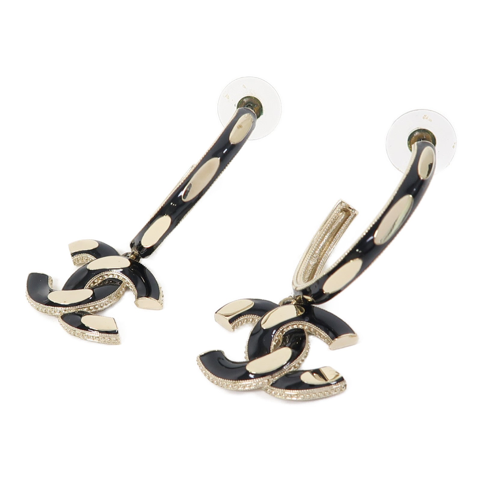 CHANEL 金屬CC Earrings耳環金色/黑色