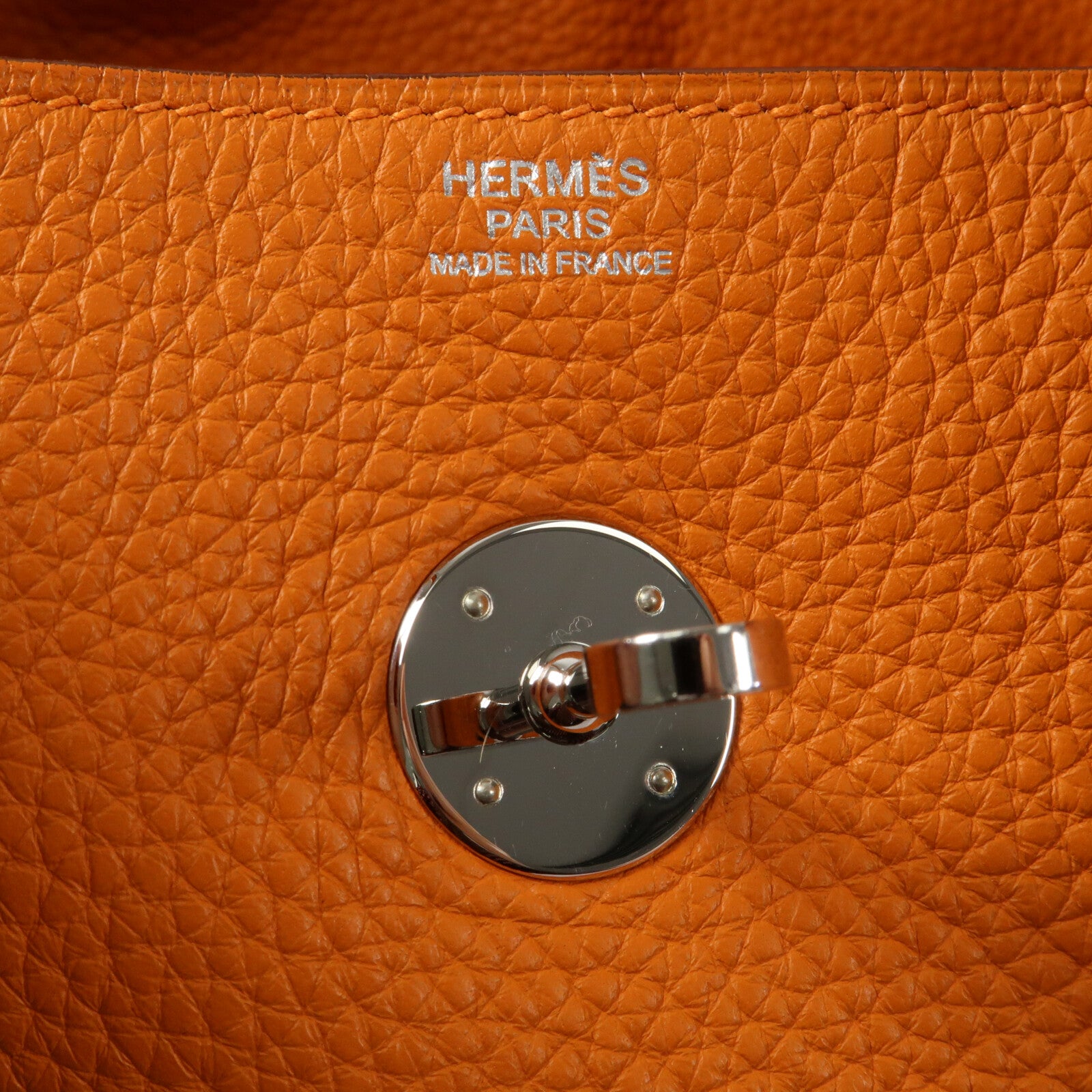HERMES Clemence皮革Lindy 34銀扣手挽肩背兩用袋Orange