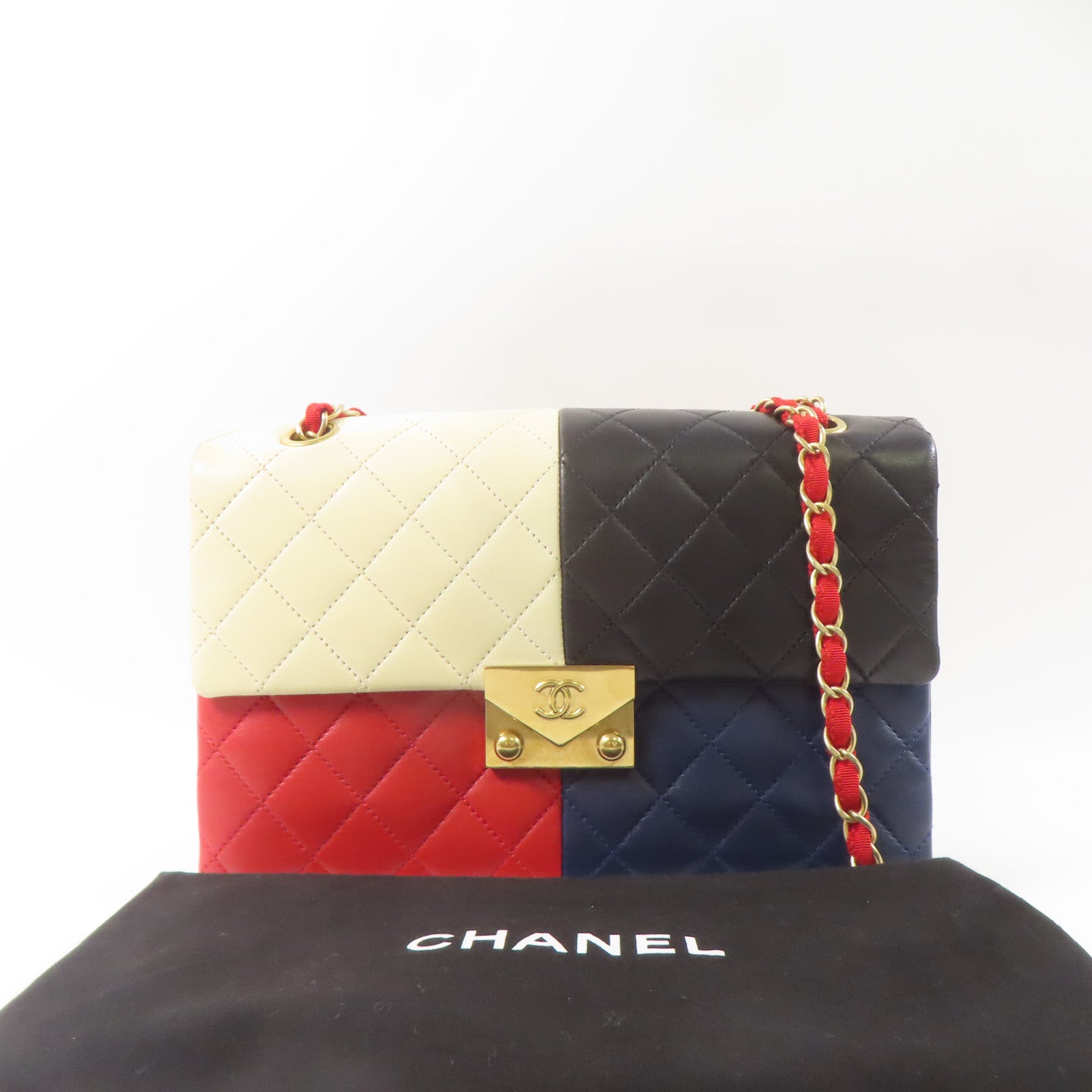 CHANEL 羊皮皮革Shoulder Bag金扣肩背袋紅色/白色/黑色/藍色