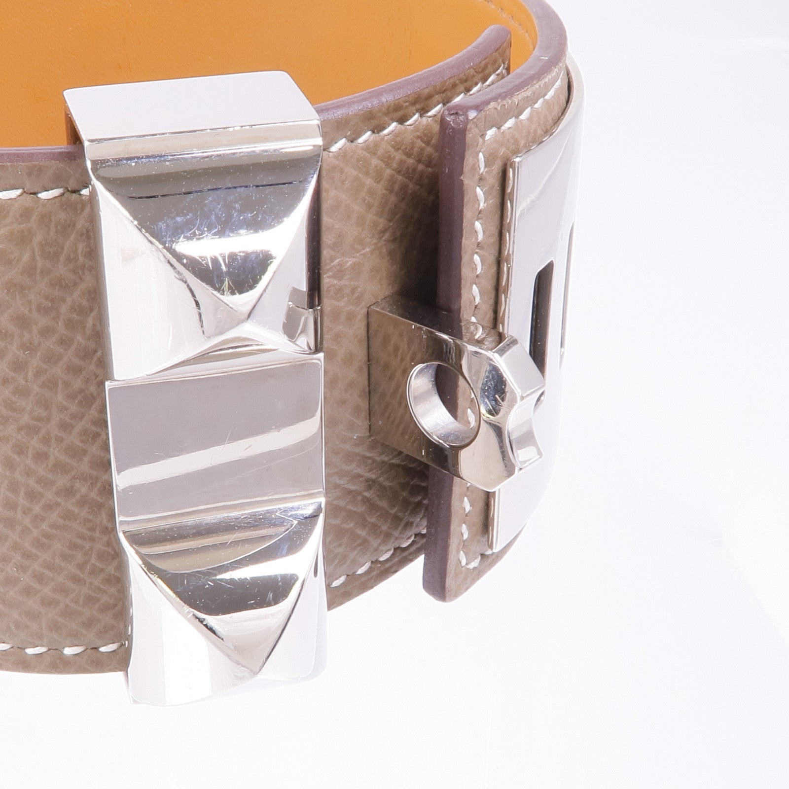 HERMES Epsom皮革Collier de Chien CDC Bracelet銀扣手帶Etoupe