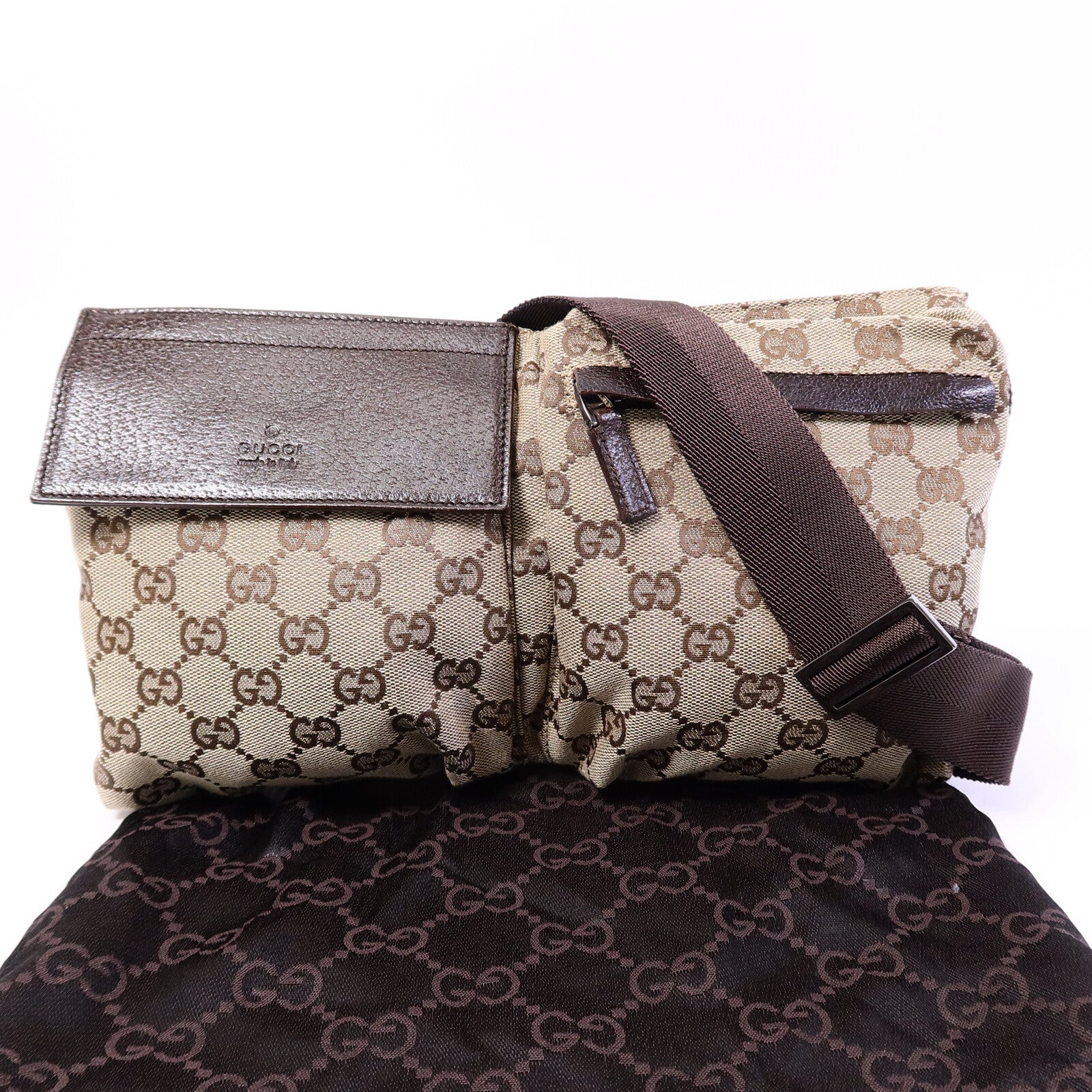 GUCCI 帆布Waist Bag銀扣腰包