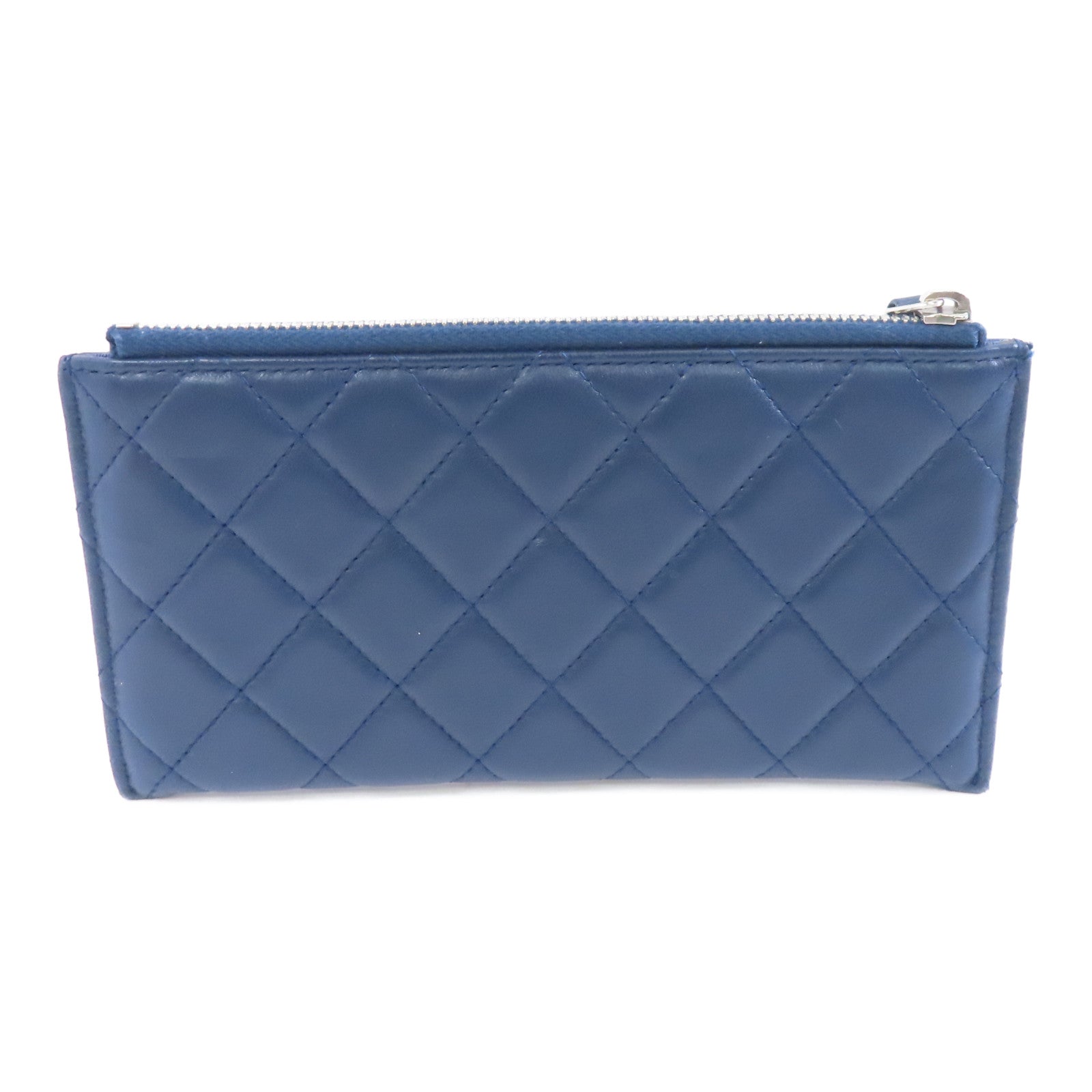CHANEL 菱格羊皮皮革Clutch Bag銀扣手拿包藍色