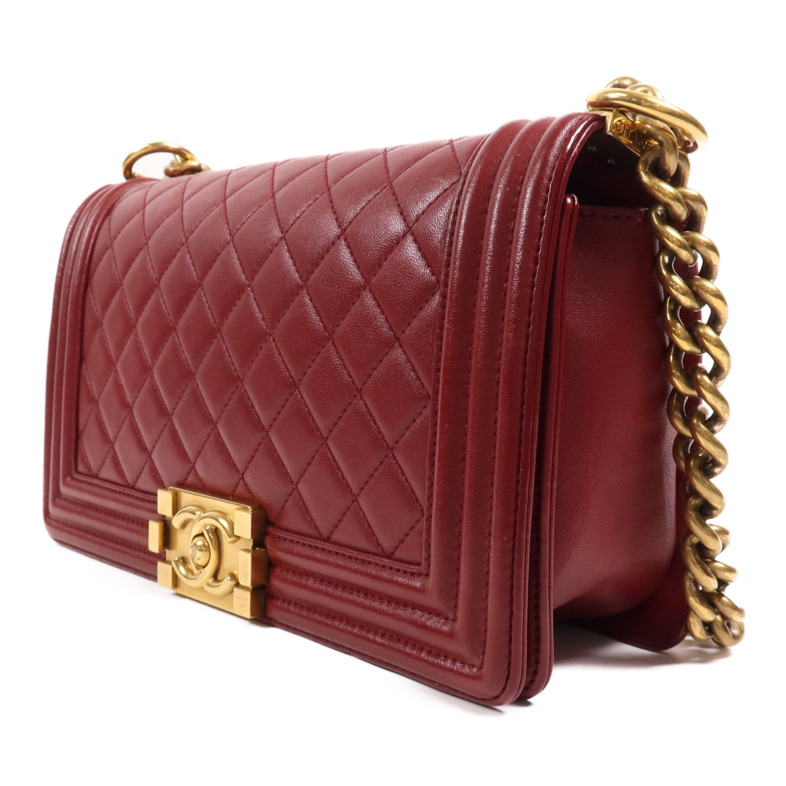 CHANEL 羊皮皮革Boy Chanel Medium金扣鏈帶肩背袋