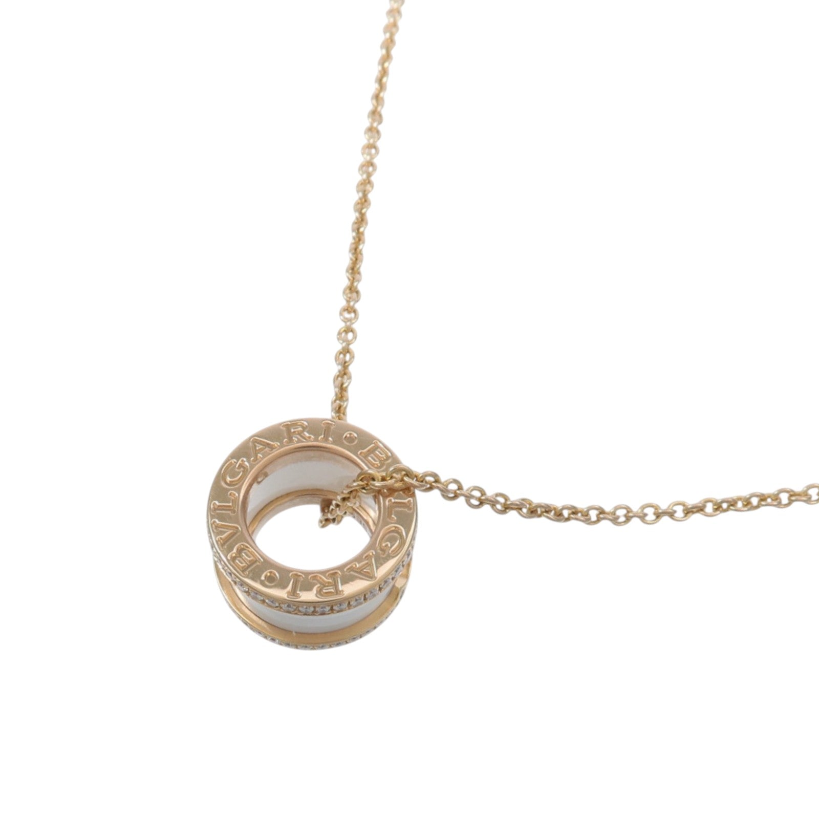 BVLGARI 18K玫瑰金/陶瓷Diamond B-zero1 Necklace鑽石項鍊