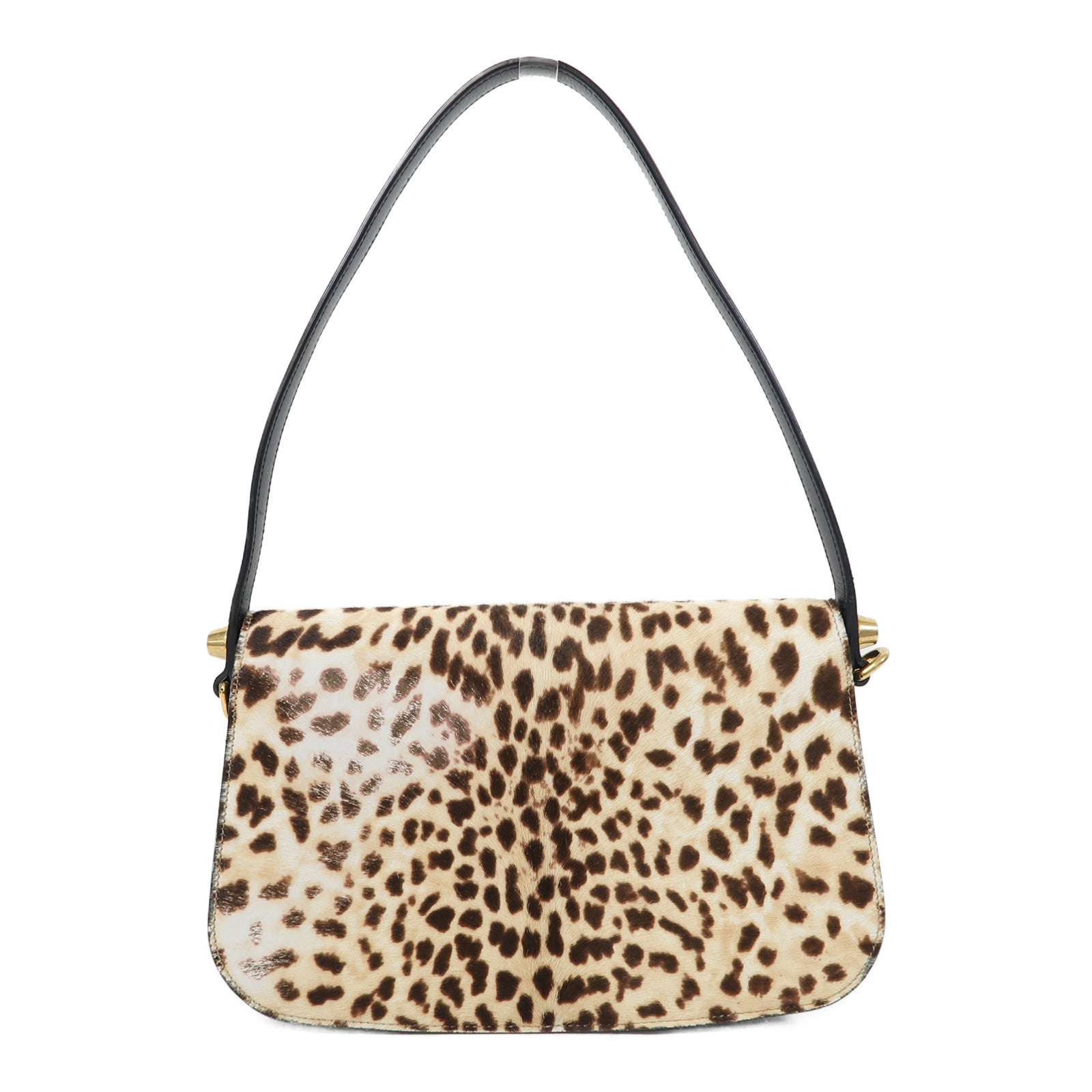 GUCCI 馬毛/牛皮皮革Shoulder Bag金扣肩背袋啡色/黑色