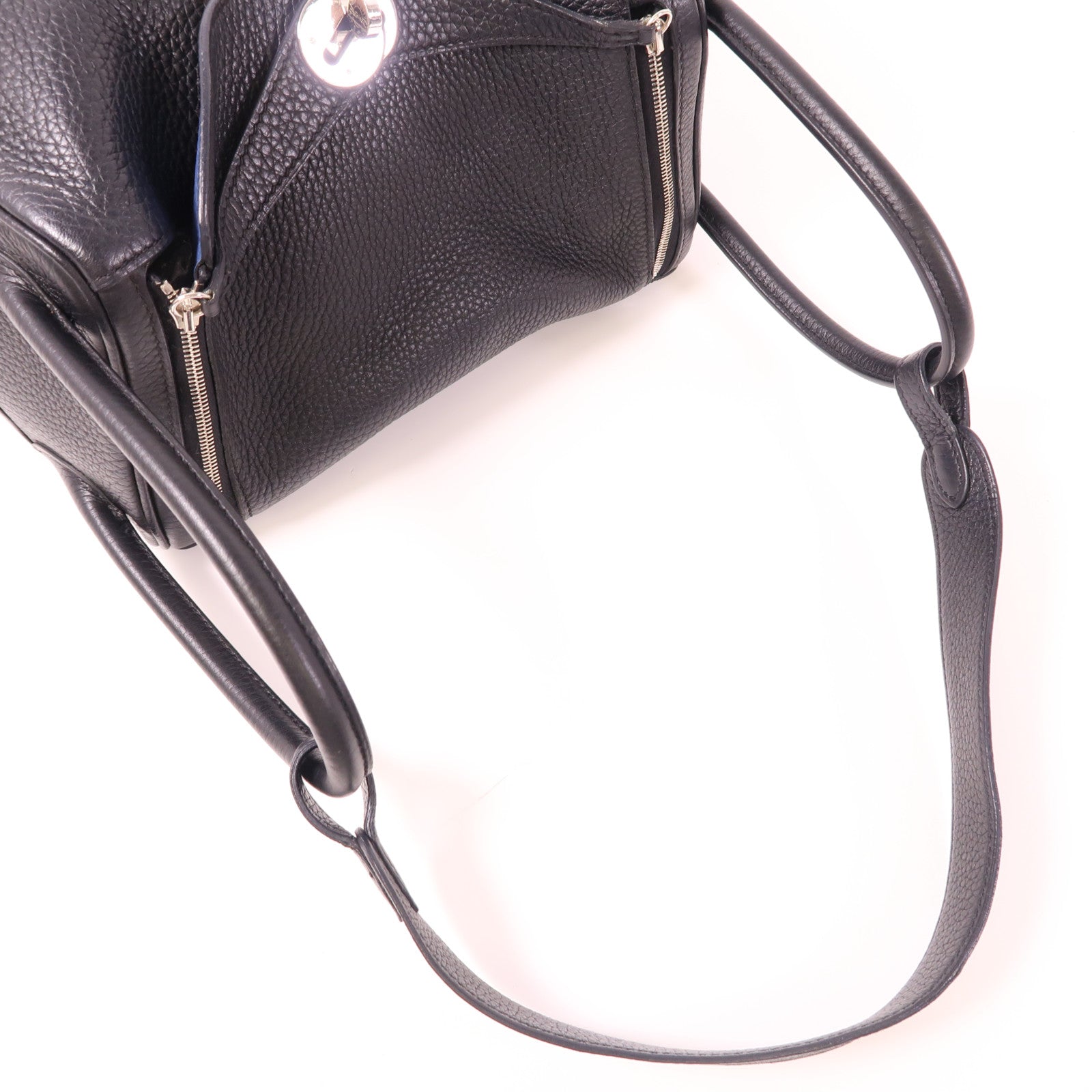 HERMES Clemence皮革Lindy 26銀扣手挽肩背兩用袋Bleu Nuit
