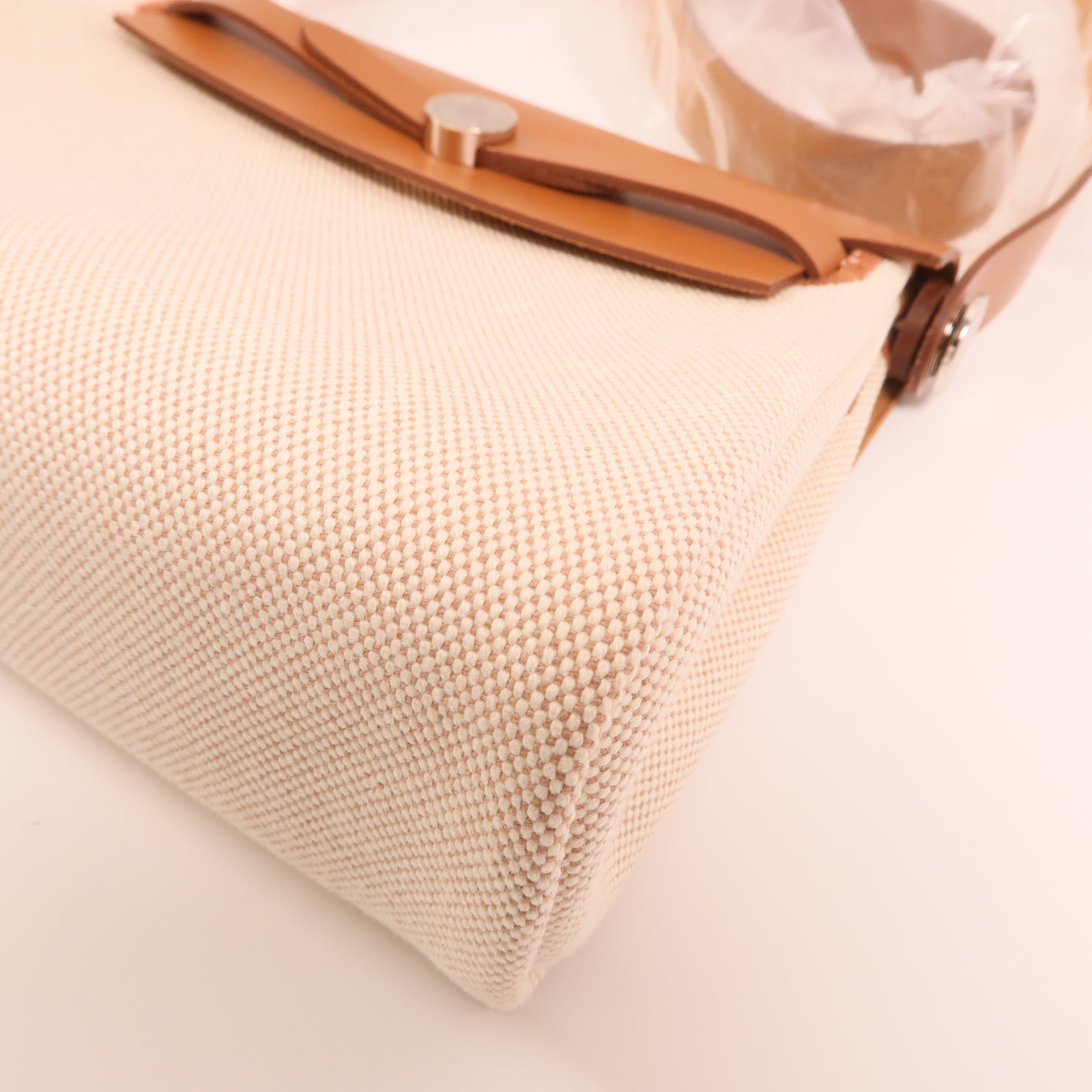 HERMES Toile H帆布Mini Herbag銀扣肩背袋Beige/Fauve