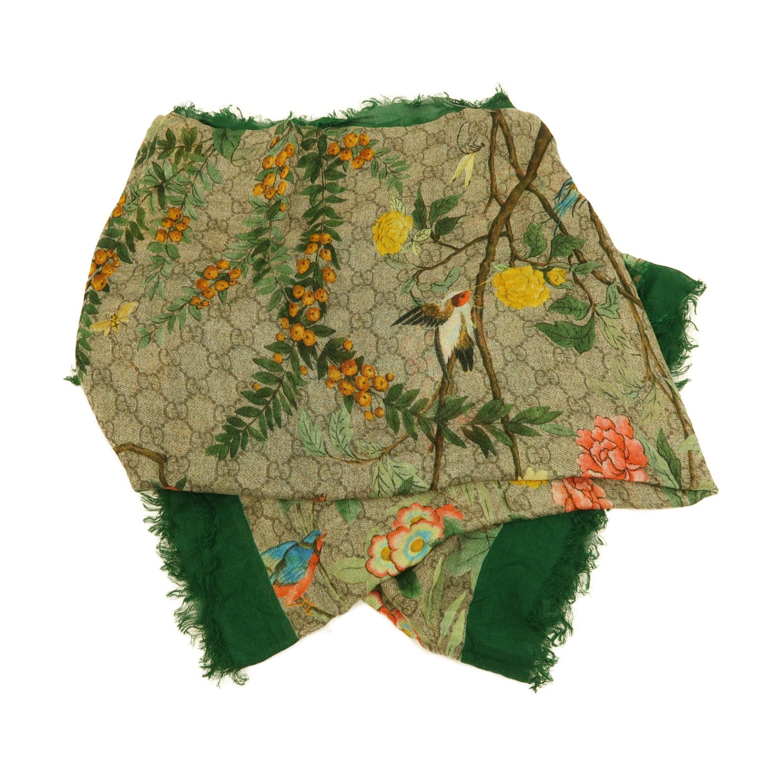 GUCCI 絲質Scarf 110x110CM圍巾啡色/綠色/彩色