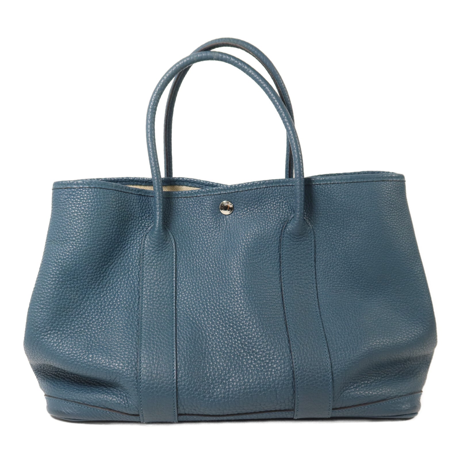 HERMES Clemence皮革Garden Party PM手挽袋Bleu Tempete