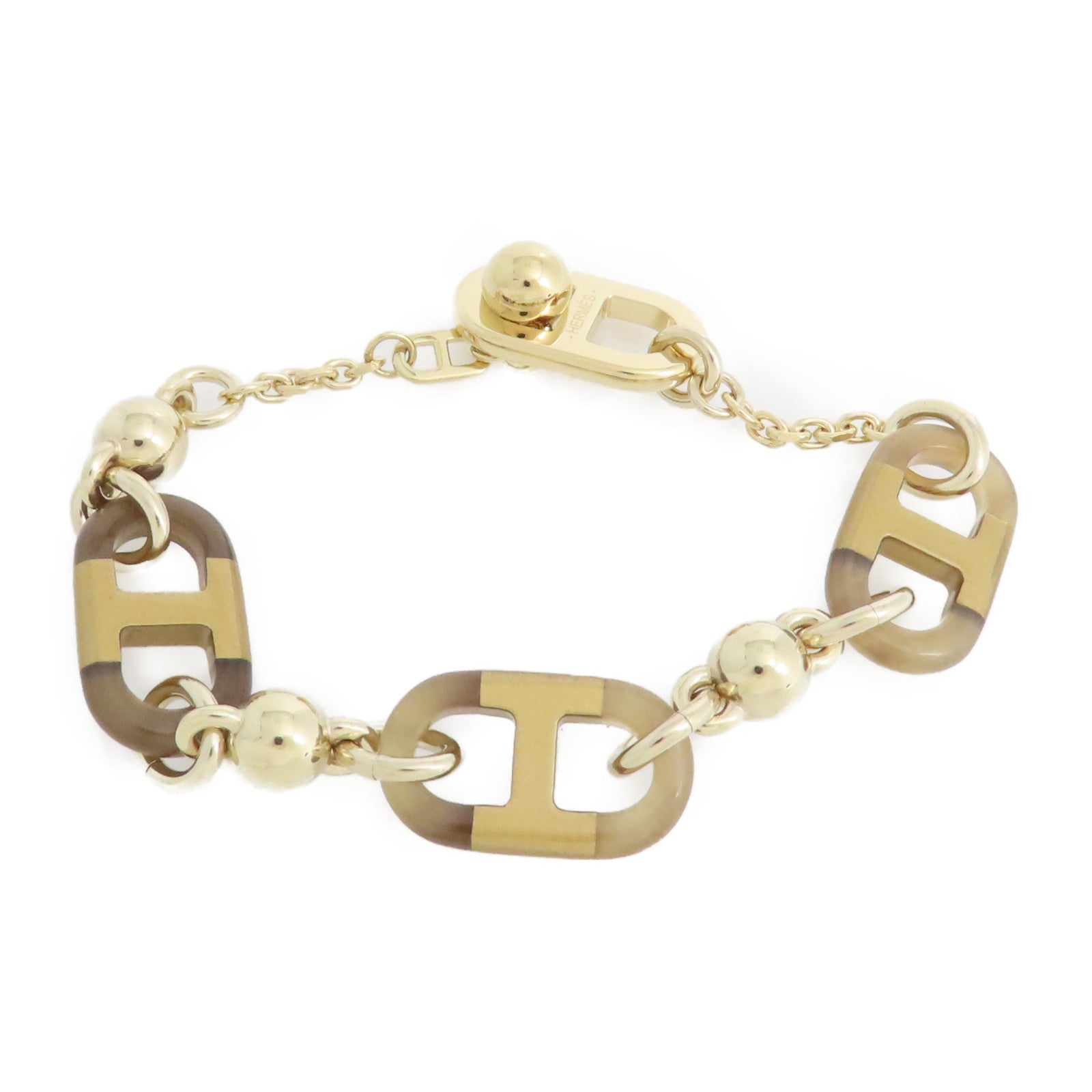 HERMES 水牛角/金屬Sur Mer Small Bracelet金扣手鏈啡色
