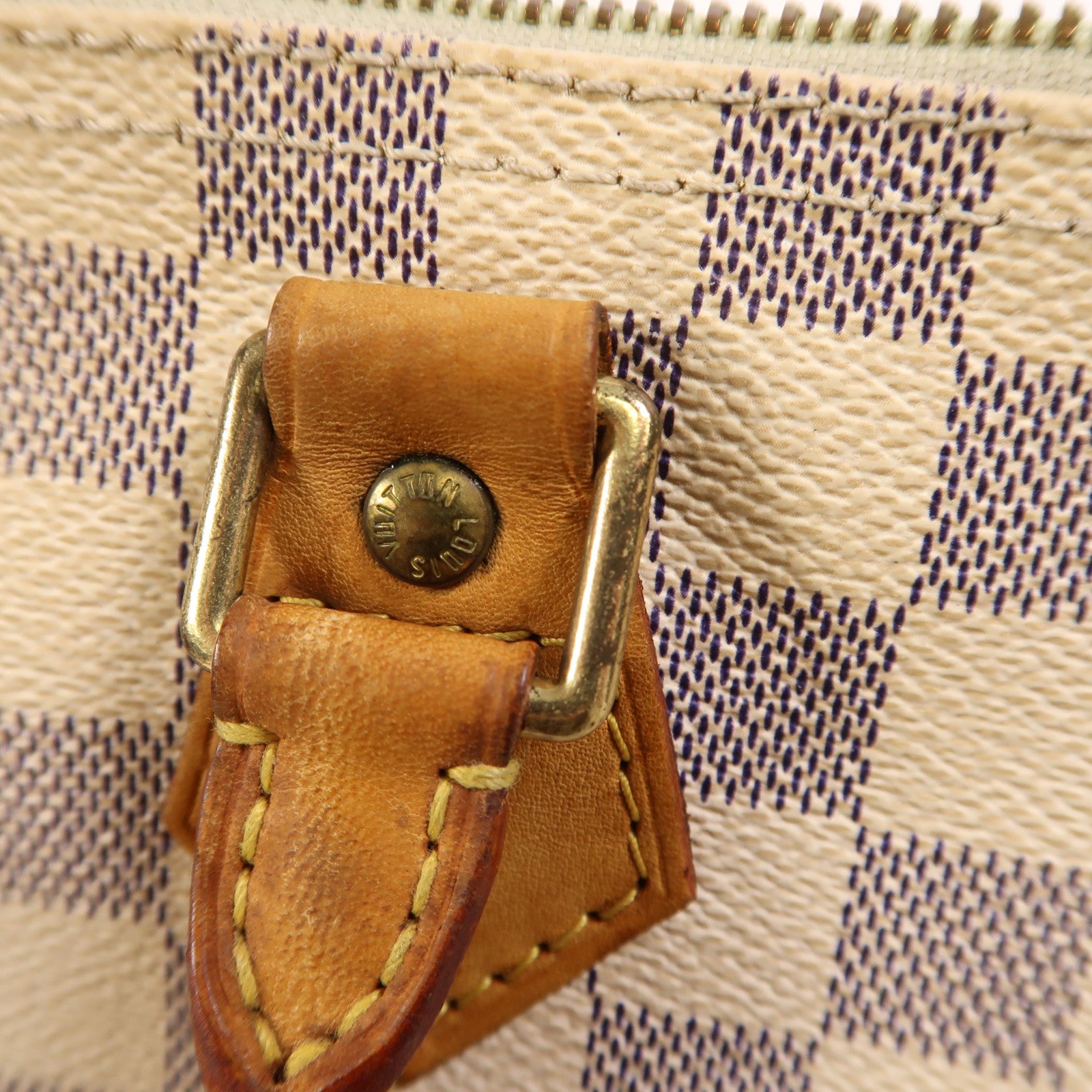 LOUIS VUITTON Damier Azur Speedy 30金扣手挽袋白色