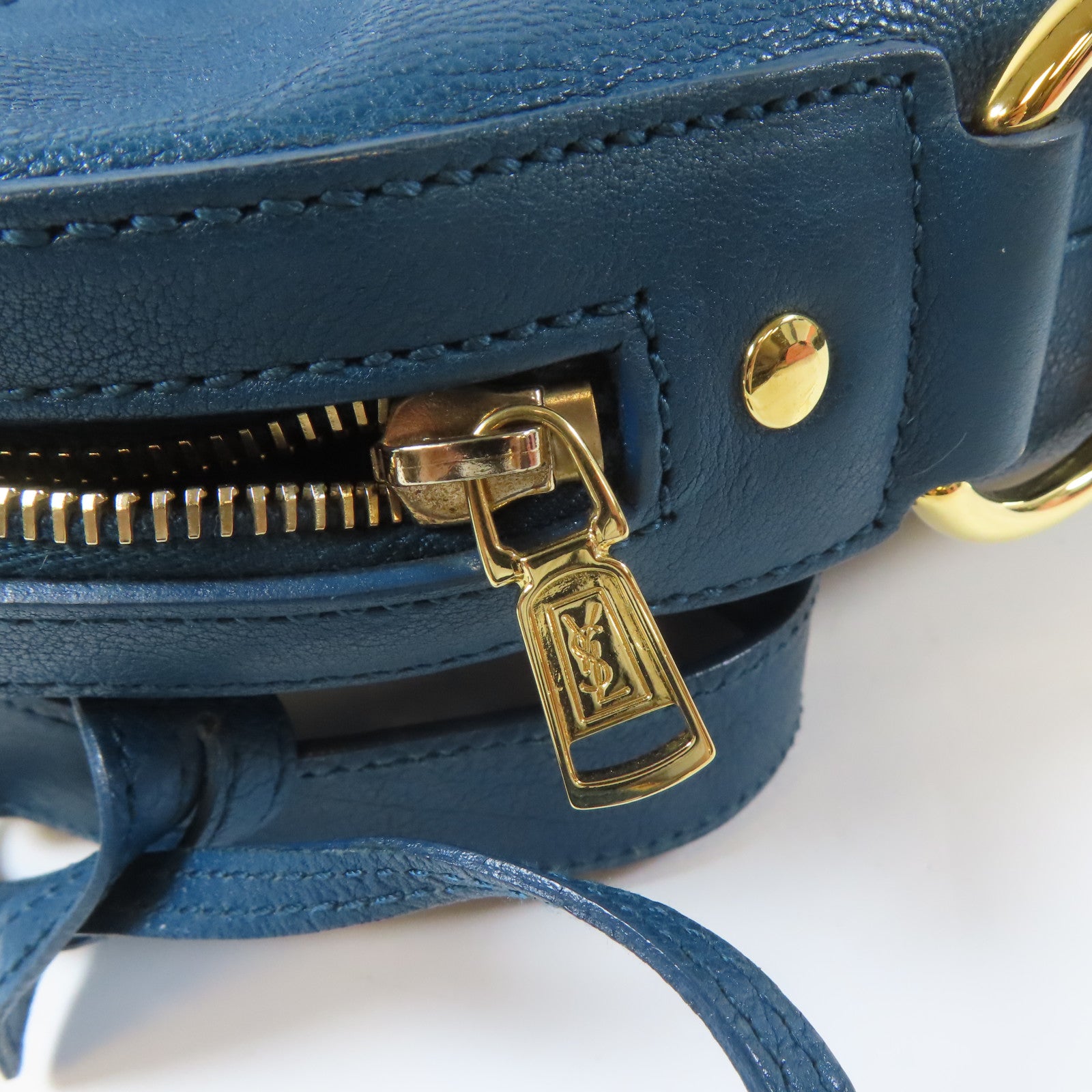SAINT LAURENT 牛皮皮革Hand Bag金扣手挽袋藍色