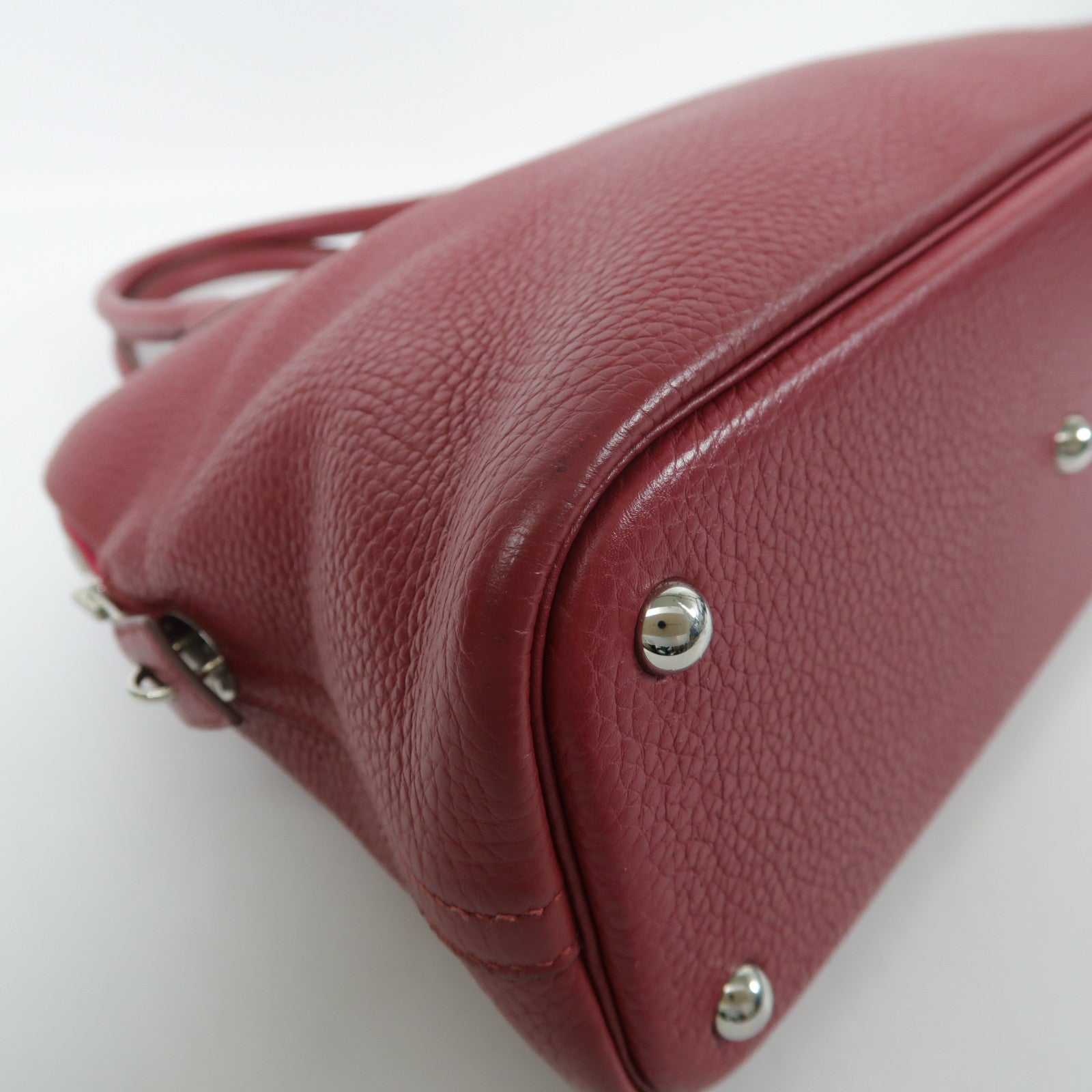 HERMES Clemence皮革Bolide 31銀扣手挽袋Rubis