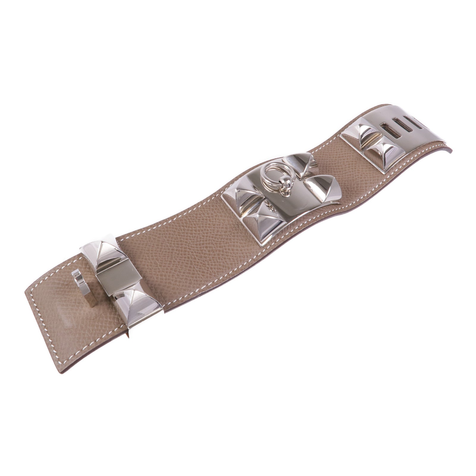 HERMES Epsom皮革Collier de Chien CDC Bracelet銀扣手帶Etoupe