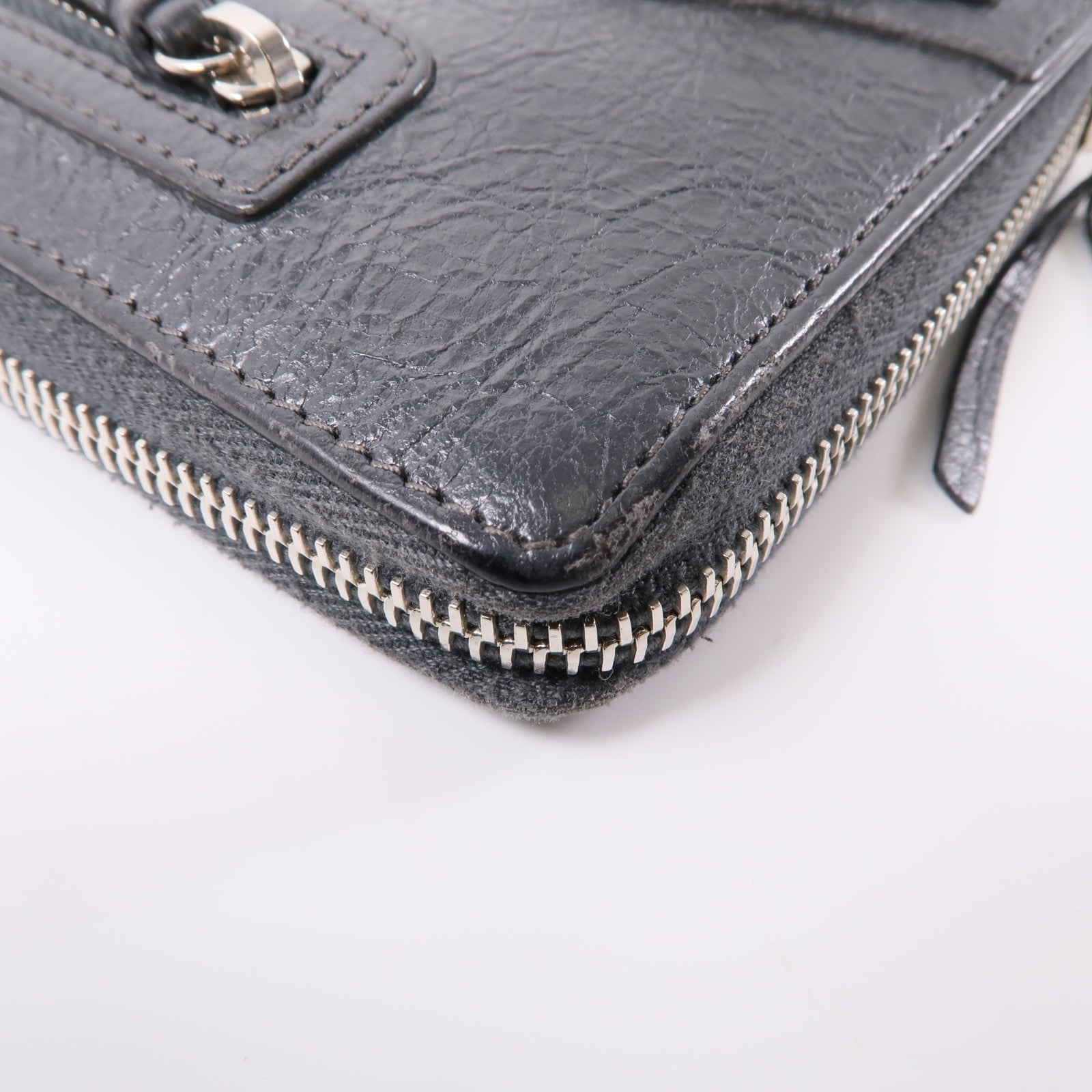 BALENCIAGA 皮革Long Wallet銀扣長錢包灰色