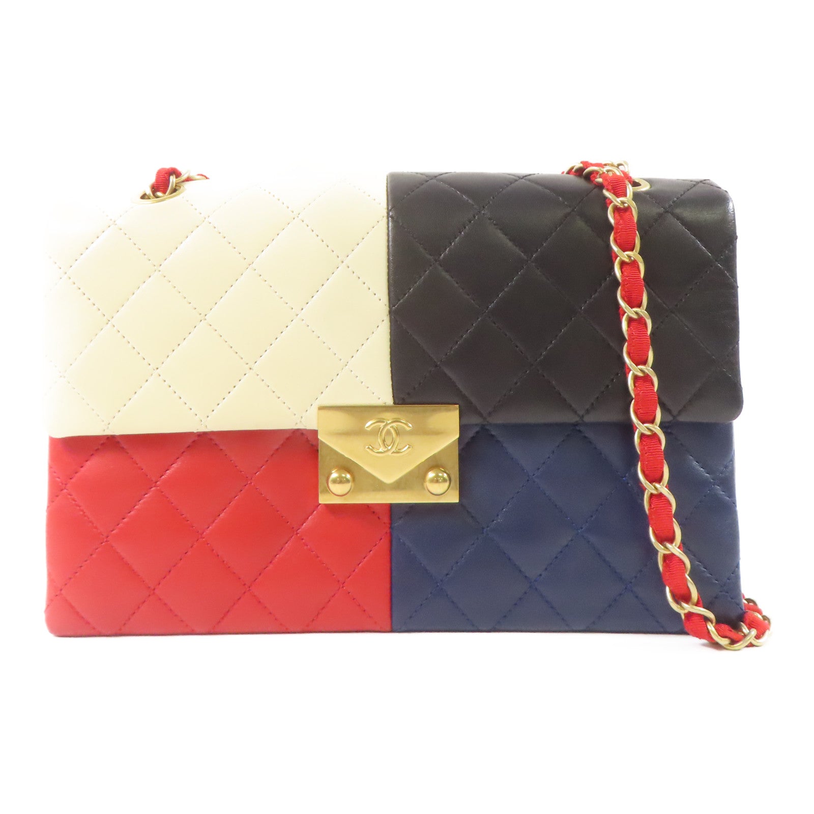 CHANEL 【激減優惠】羊皮皮革Shoulder Bag金扣肩背袋紅色/白色/黑色/藍色