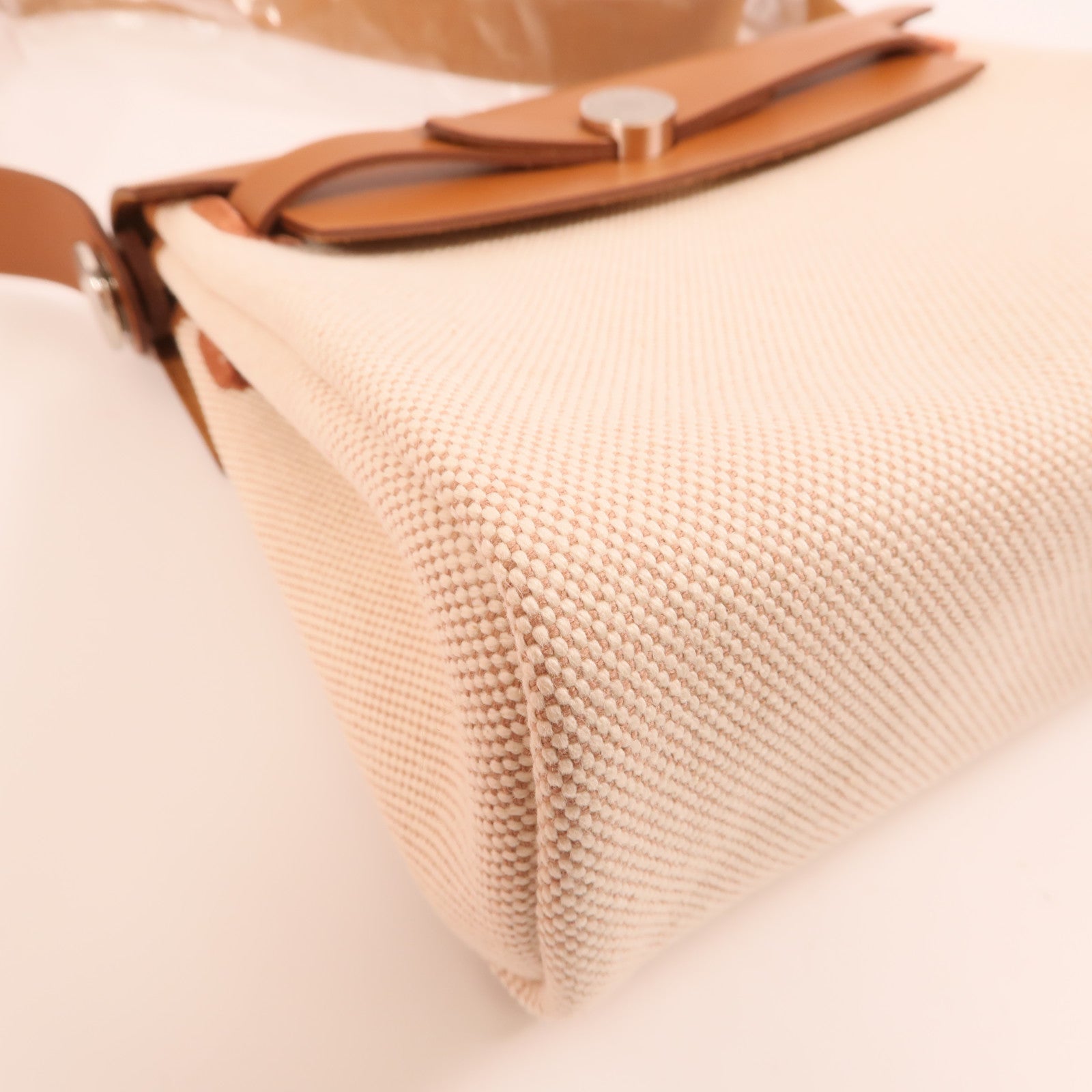 HERMES Toile H帆布Mini Herbag銀扣肩背袋Beige/Fauve