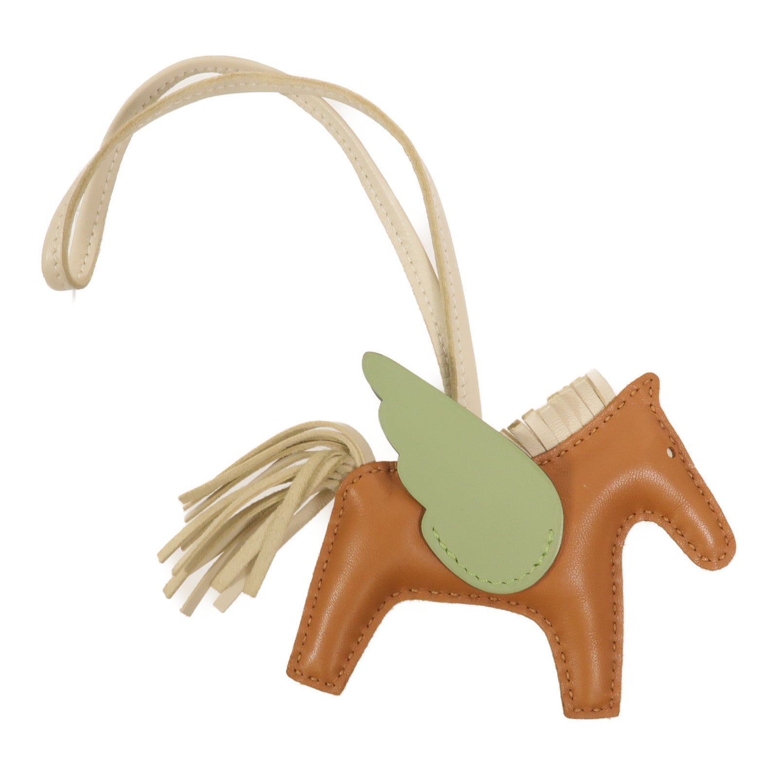 HERMES Milo/Swift皮革Rodeo Pegase PM掛飾Gold/Vert Criquet/Nata