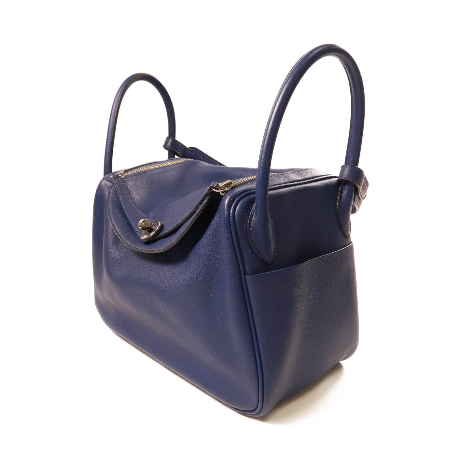 HERMES PHW Lindy 30 2Way Shoulder Hand Bag  Vaux Swift Leather Blue Indigo