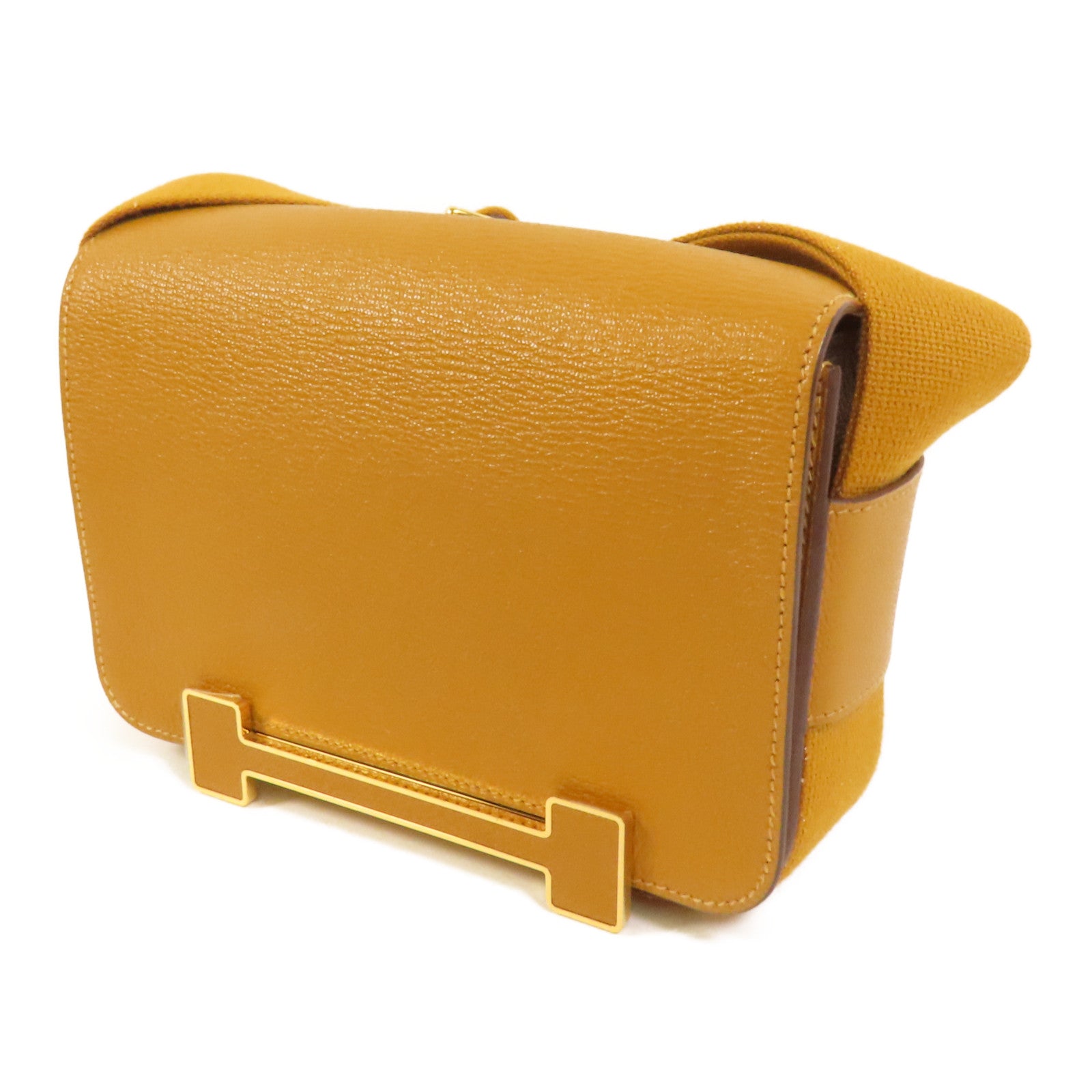 HERMES Chevre皮革Geta金扣肩背袋Caramel