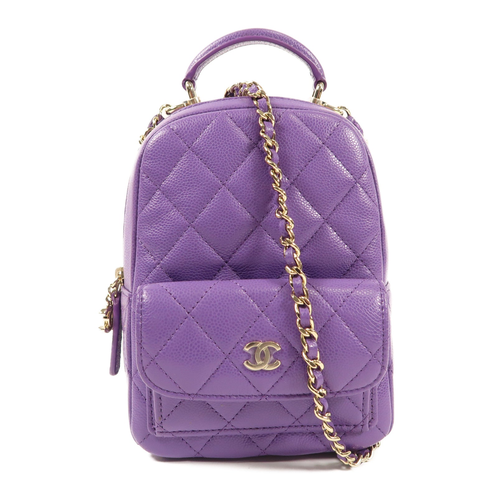 CHANEL 牛皮皮革Rucksack金扣鏈帶背包