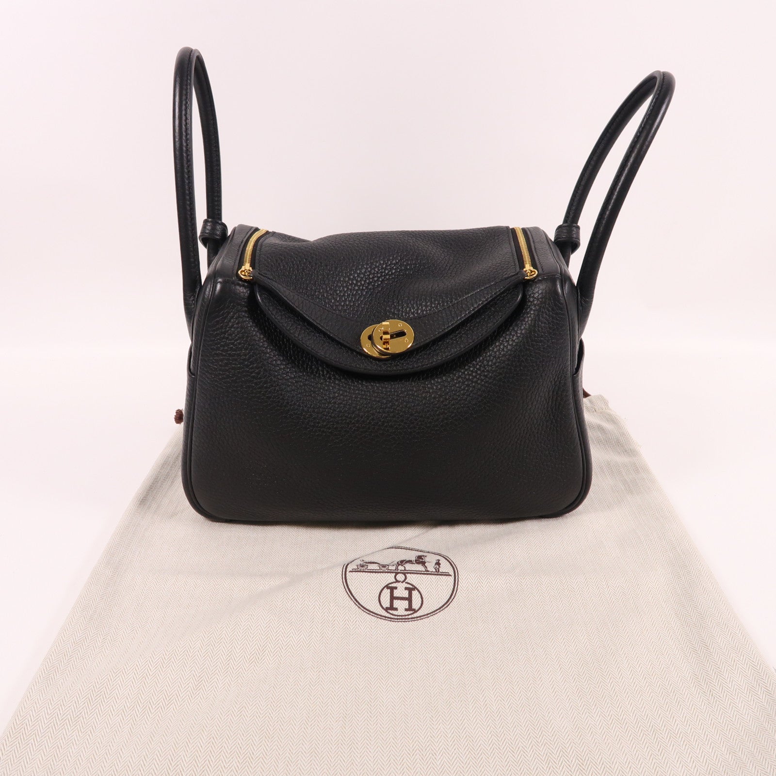 HERMES Clemence皮革Lindy 26金扣手挽肩背兩用袋黑色