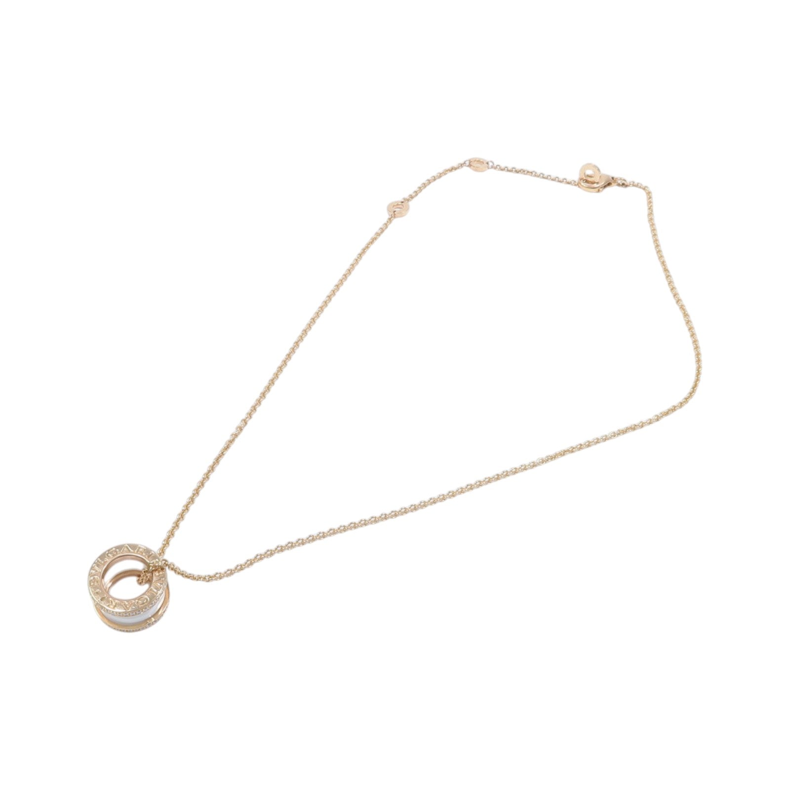 BVLGARI 18K玫瑰金/陶瓷Diamond B-zero1 Necklace鑽石項鍊