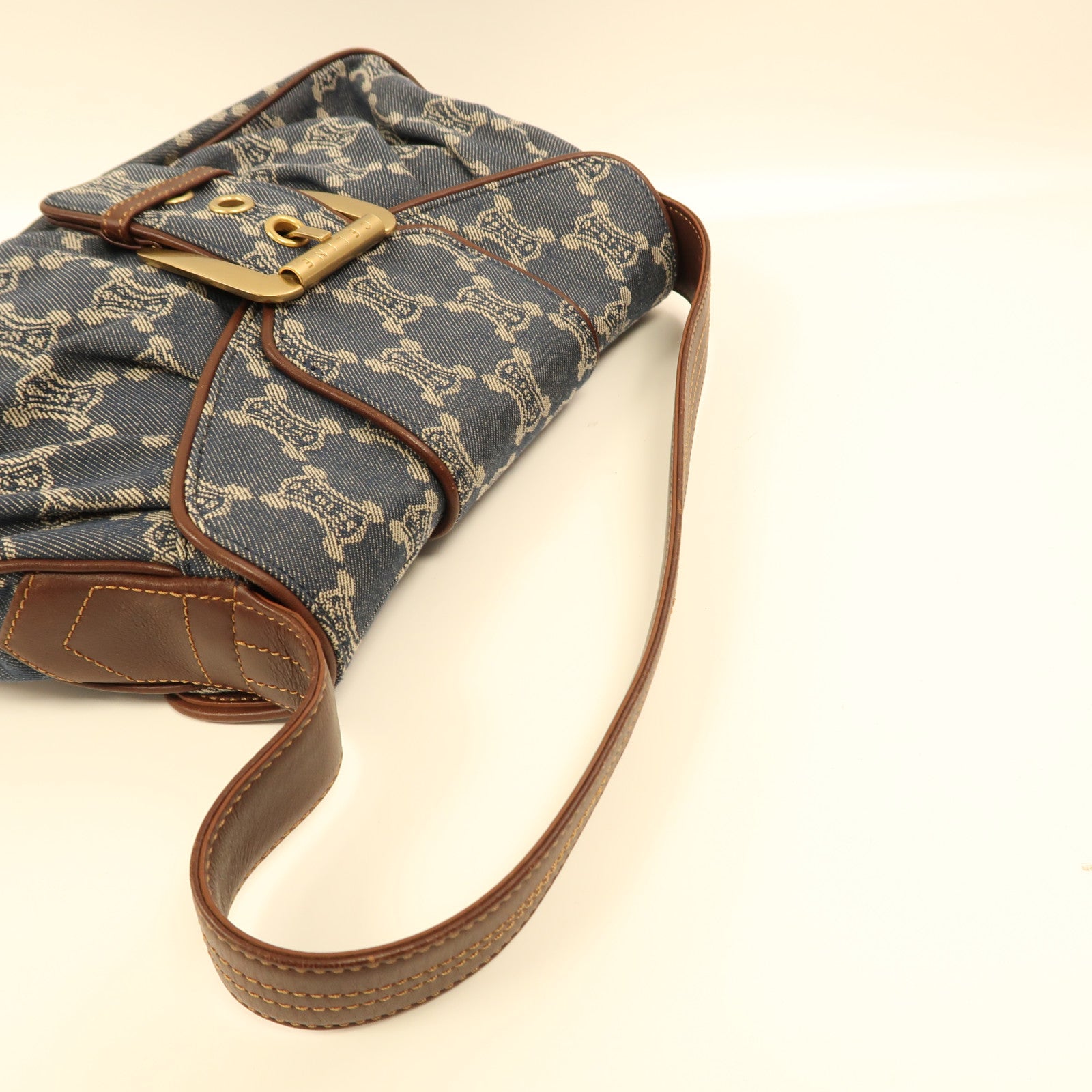 CELINE【激減優惠】 帆布Shoulder Bag金扣肩背袋藍色