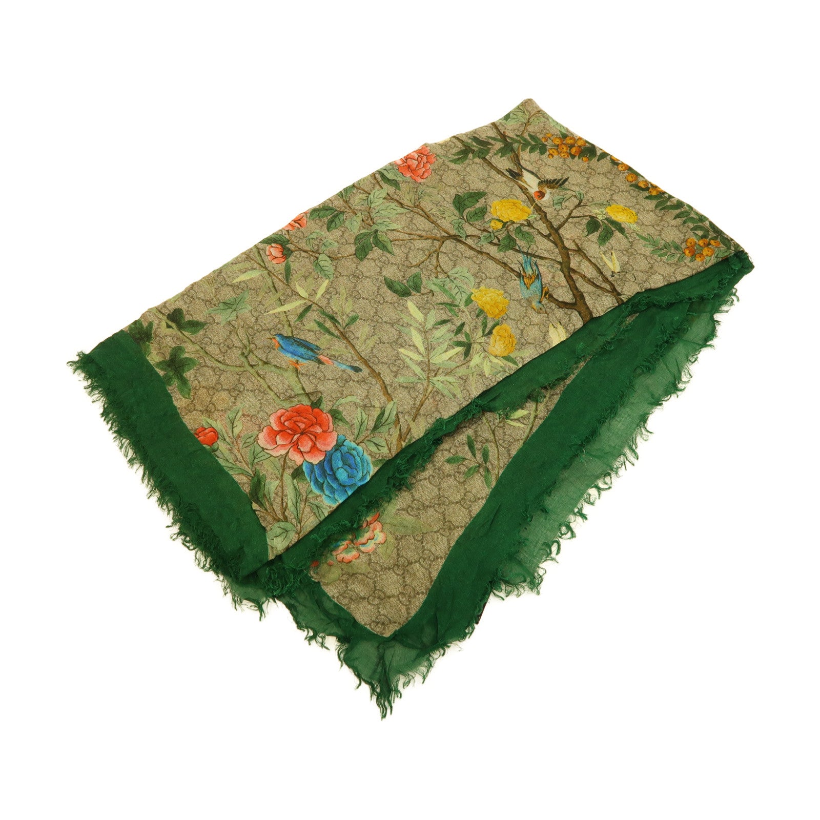 GUCCI 絲質Scarf 110x110CM圍巾啡色/綠色/彩色