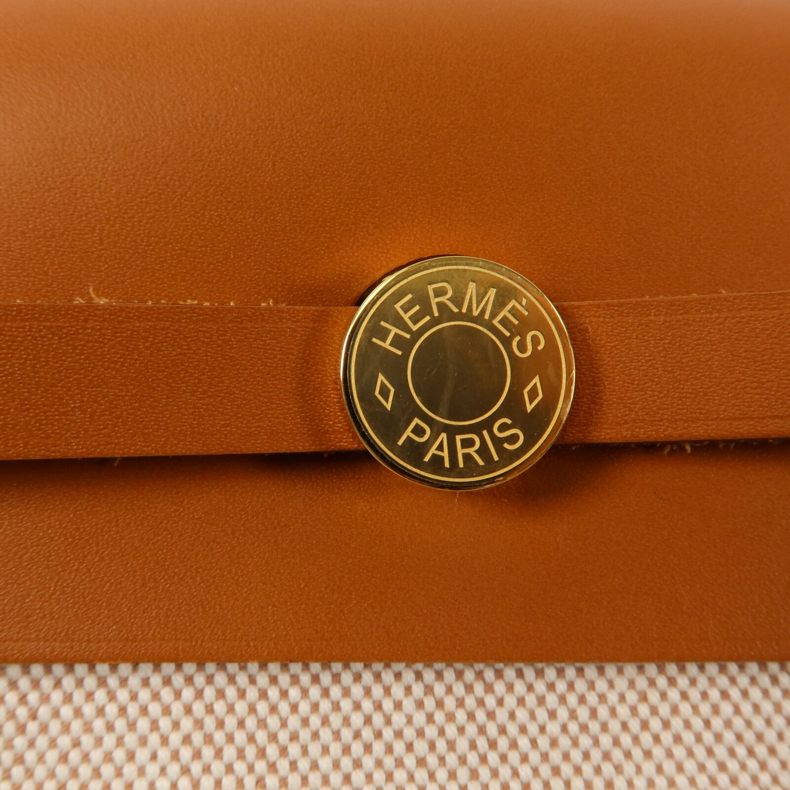 HERMES 帆布Mini Herbag肩背袋Ecru Beige/Fauve
