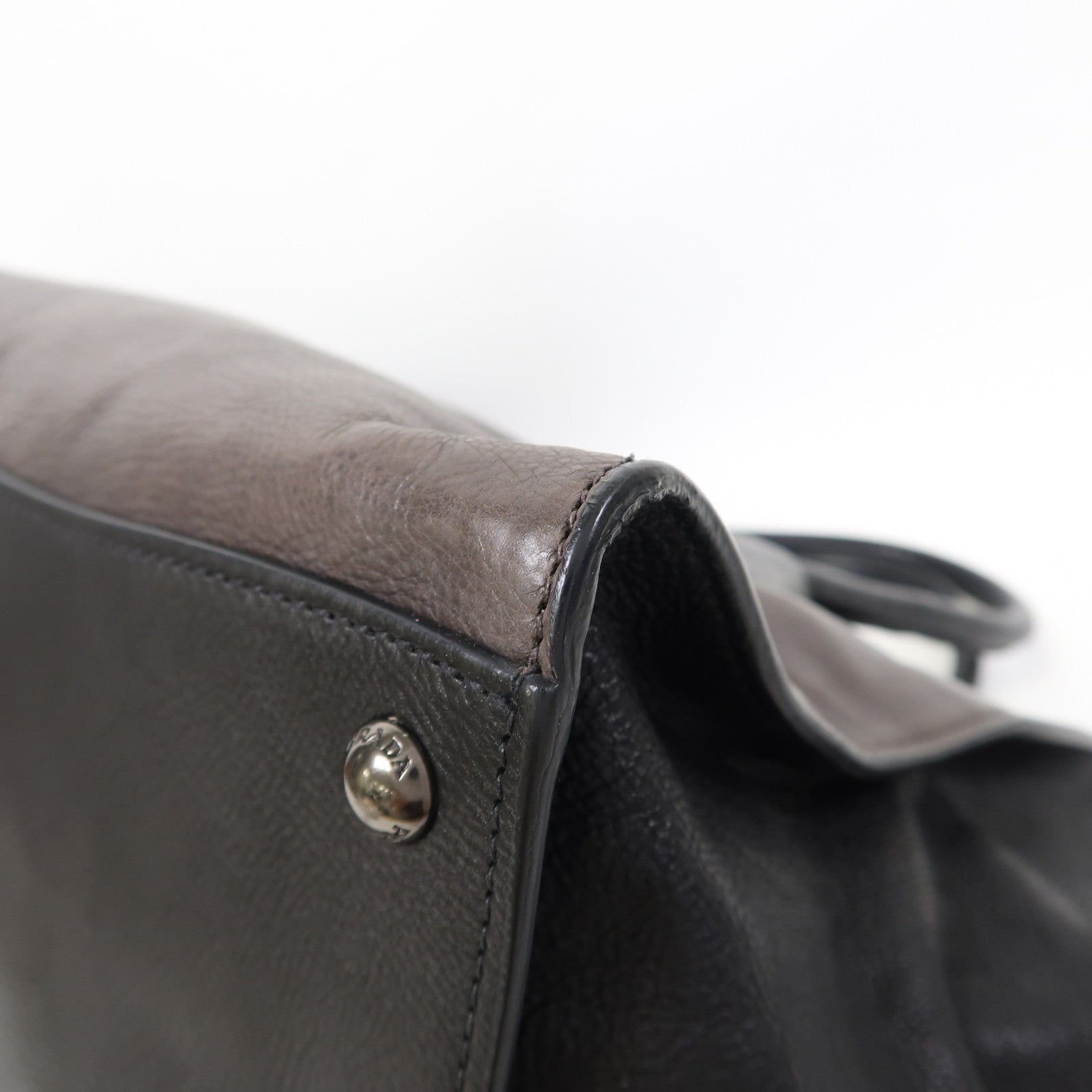 PRADA (PRICE DOWN) SHW 2 Way Shoulder Bag Calfskin Leather Grey/Black