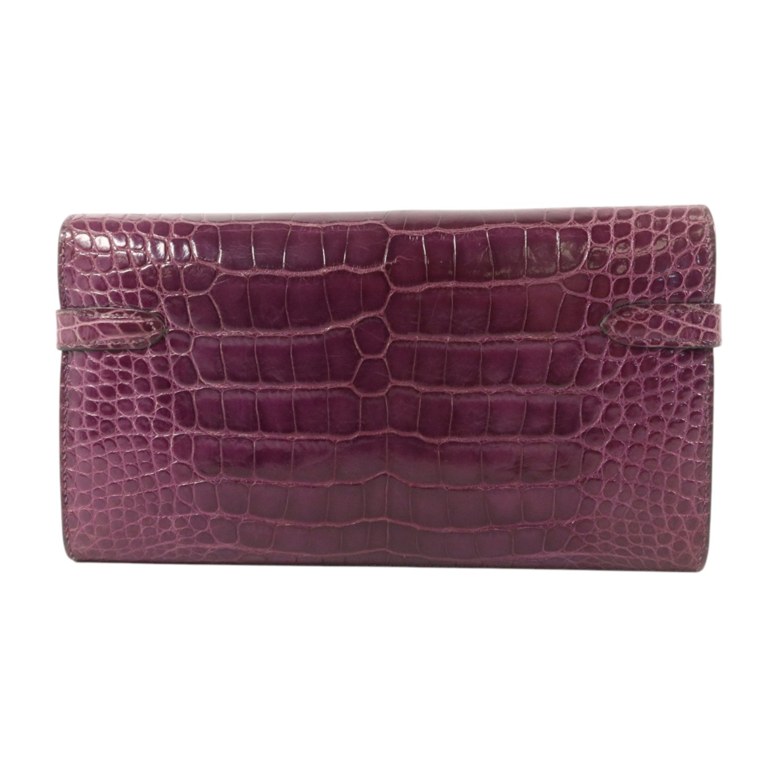 HERMES 鱷魚皮革Kelly Wallet長錢包金扣Amethyst
